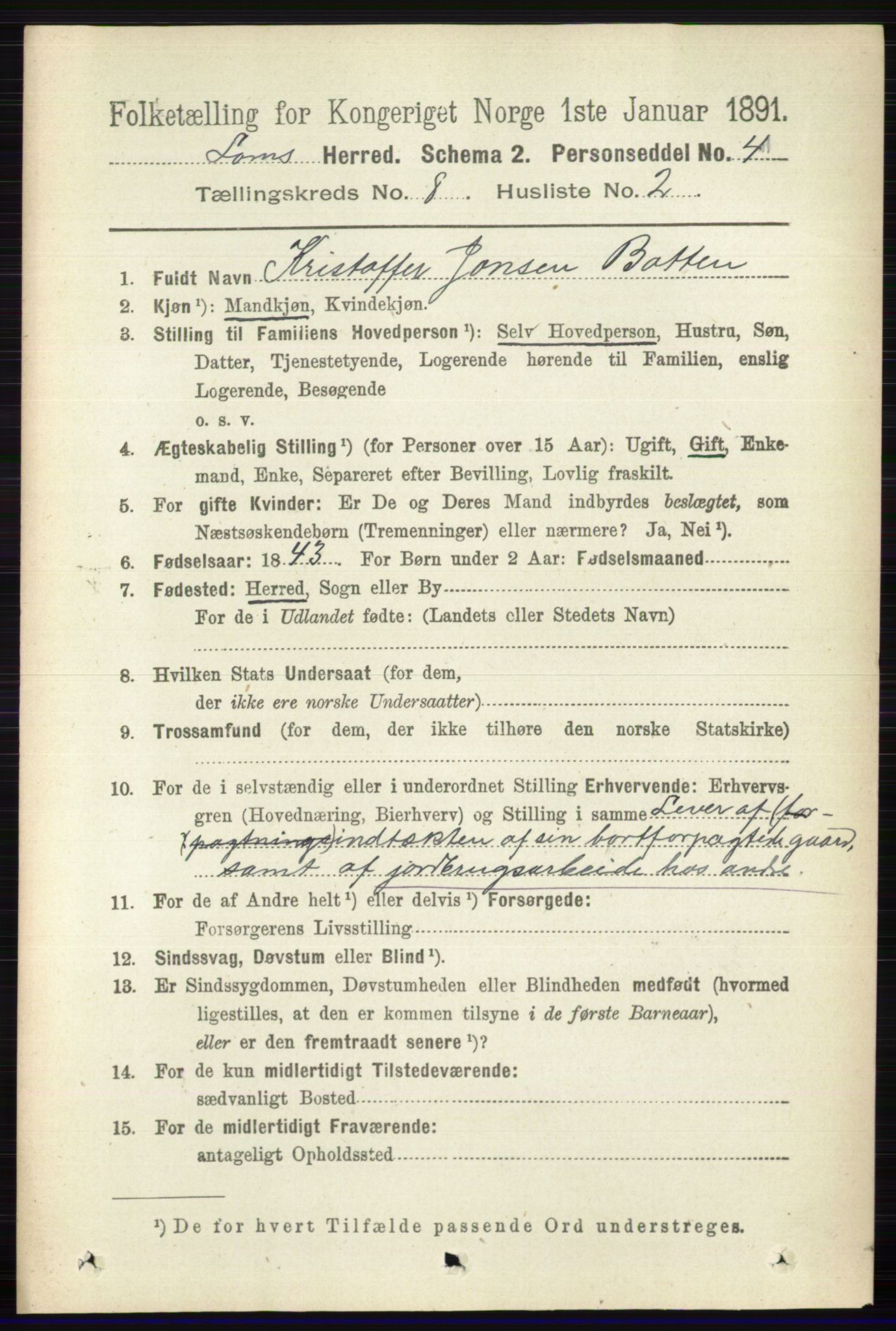 RA, 1891 census for 0514 Lom, 1891, p. 3112