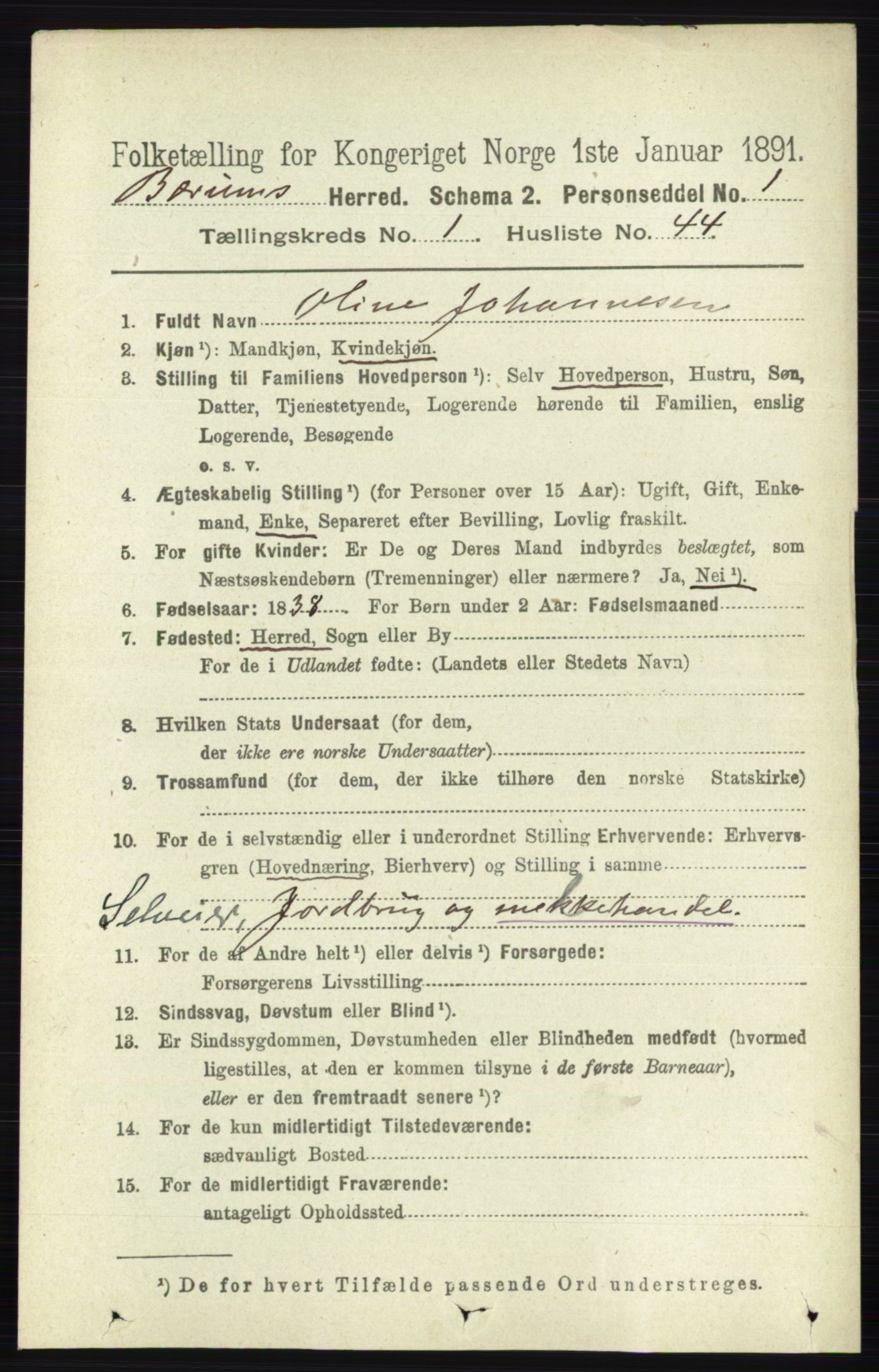 RA, 1891 census for 0219 Bærum, 1891, p. 545