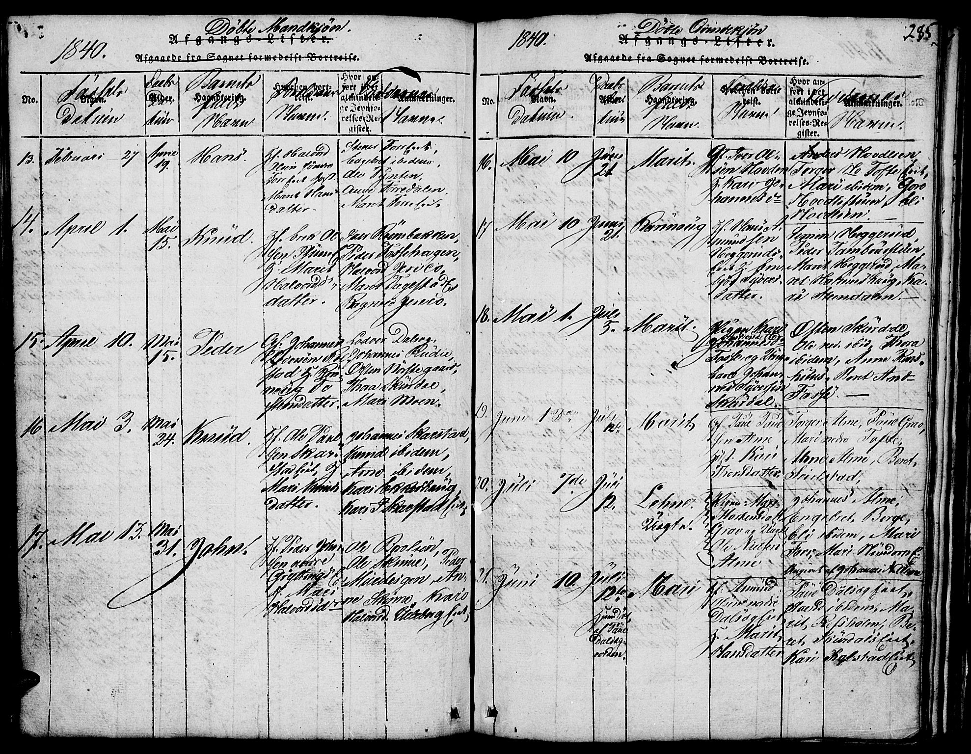 Fron prestekontor, SAH/PREST-078/H/Ha/Hab/L0001: Parish register (copy) no. 1, 1816-1843, p. 285