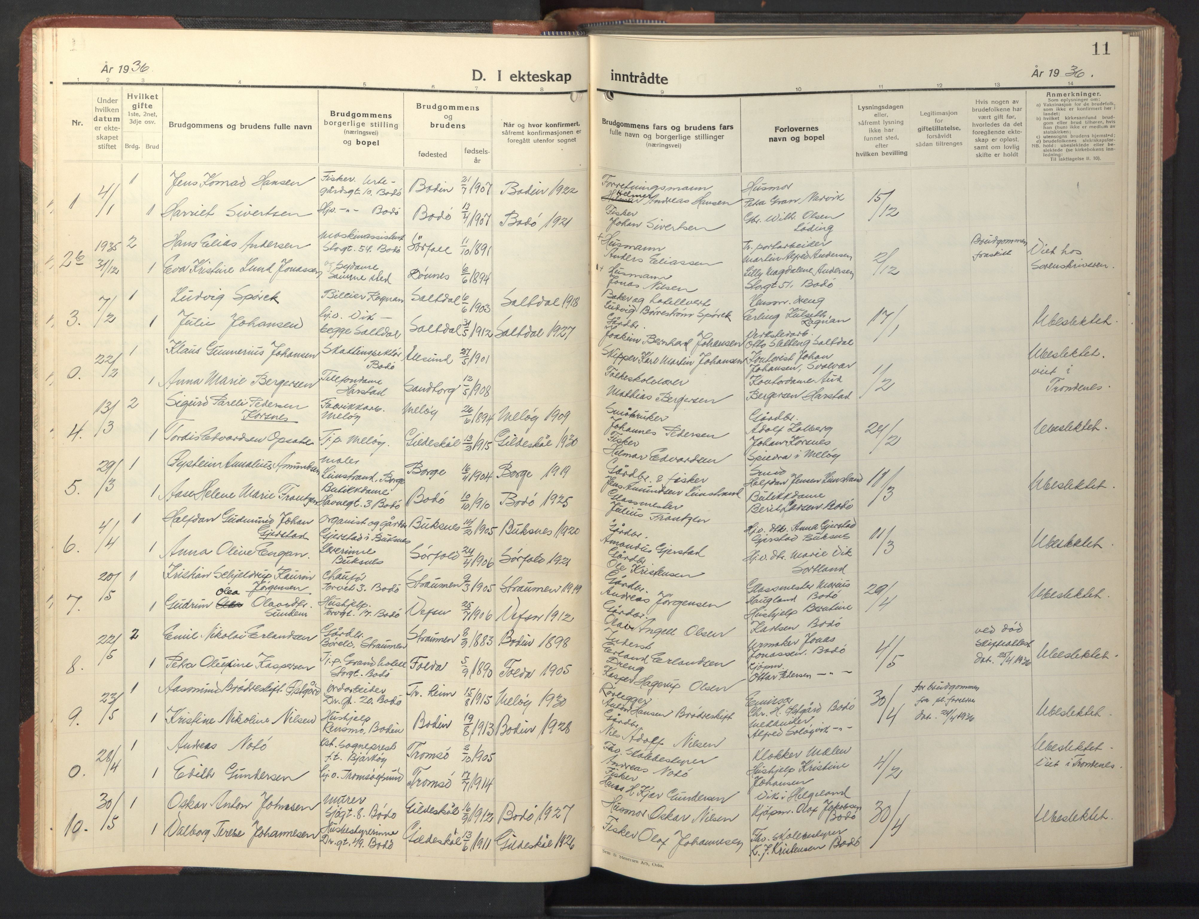 Ministerialprotokoller, klokkerbøker og fødselsregistre - Nordland, SAT/A-1459/801/L0038: Parish register (copy) no. 801C13, 1935-1951, p. 11