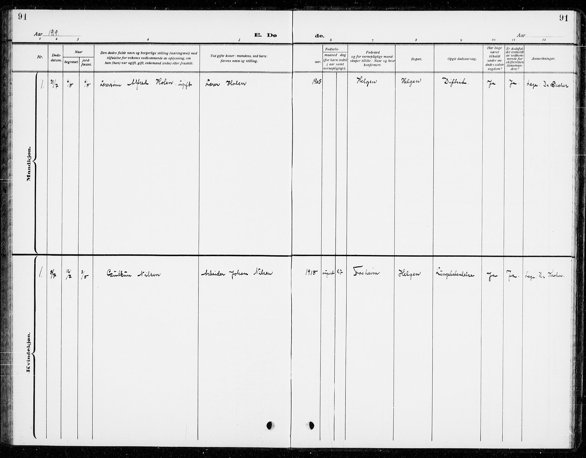 Holla kirkebøker, SAKO/A-272/G/Gb/L0003: Parish register (copy) no. II 3, 1914-1941, p. 91