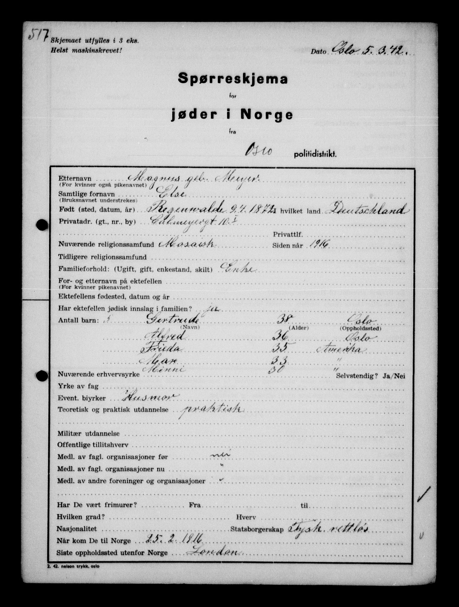 Statspolitiet - Hovedkontoret / Osloavdelingen, AV/RA-S-1329/G/Ga/L0010: Spørreskjema for jøder i Norge, Oslo Hansen-Pintzow, 1942, p. 770