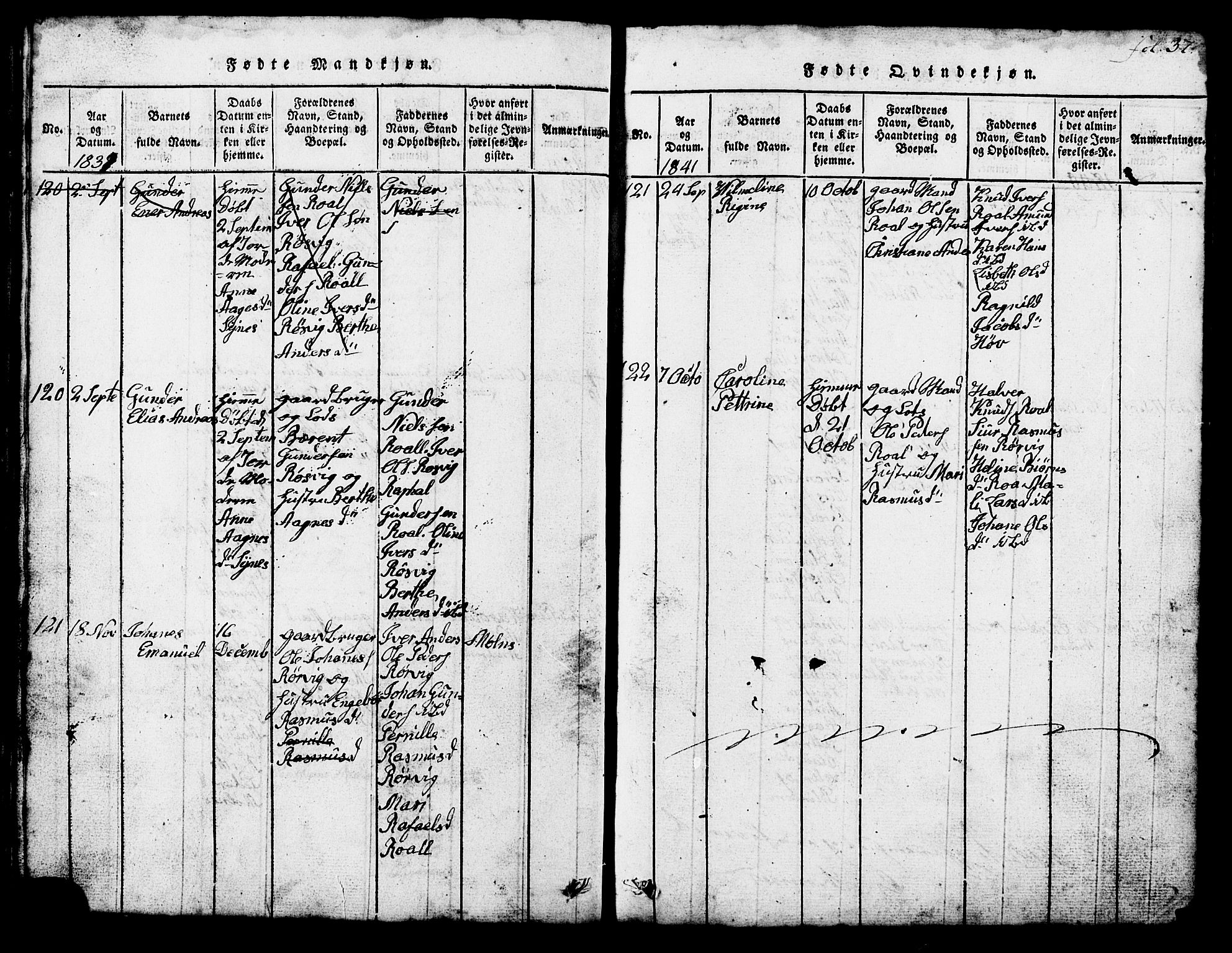 Ministerialprotokoller, klokkerbøker og fødselsregistre - Møre og Romsdal, AV/SAT-A-1454/537/L0520: Parish register (copy) no. 537C01, 1819-1868, p. 37