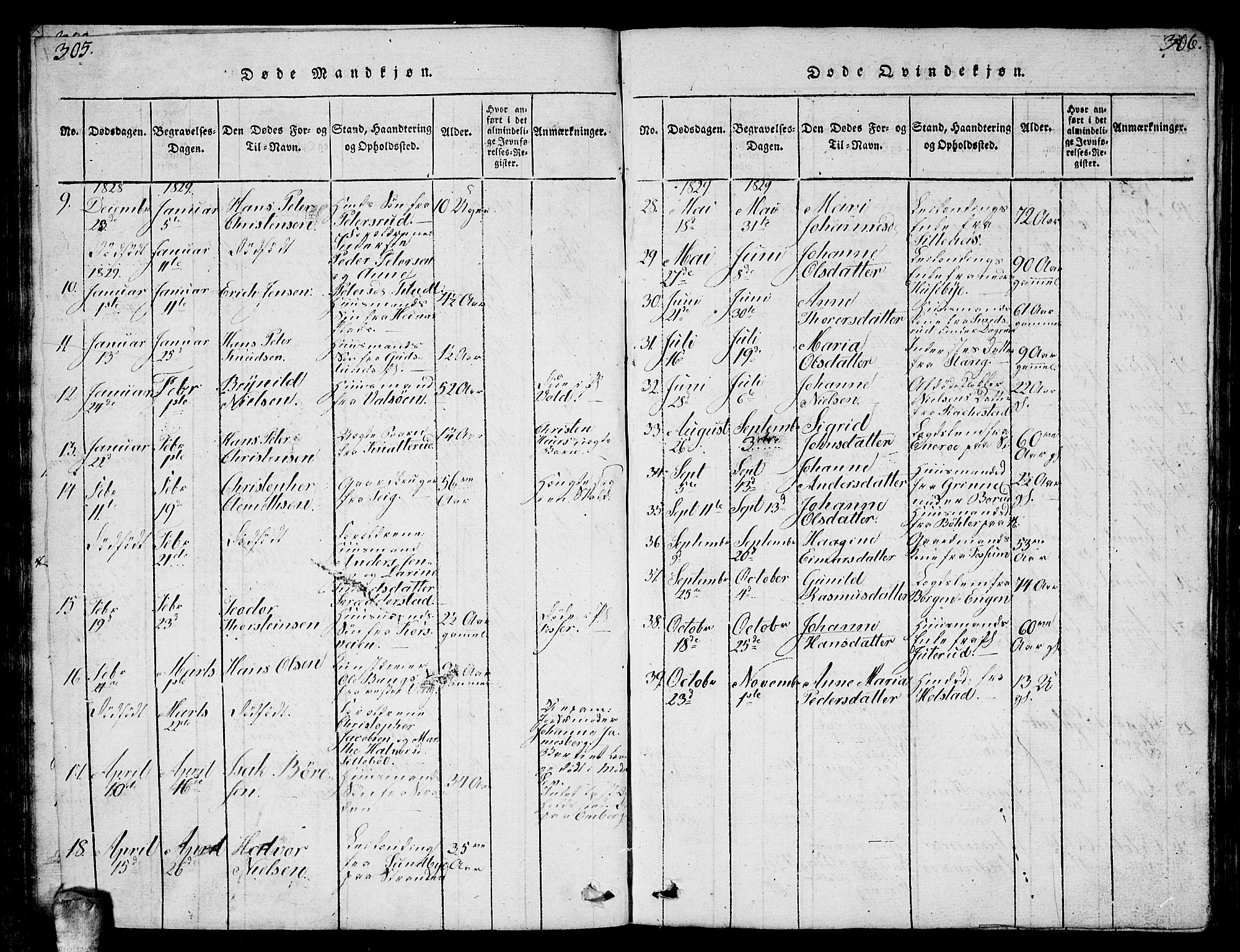 Enebakk prestekontor Kirkebøker, AV/SAO-A-10171c/G/Ga/L0001: Parish register (copy) no. I 1, 1815-1833, p. 305-306