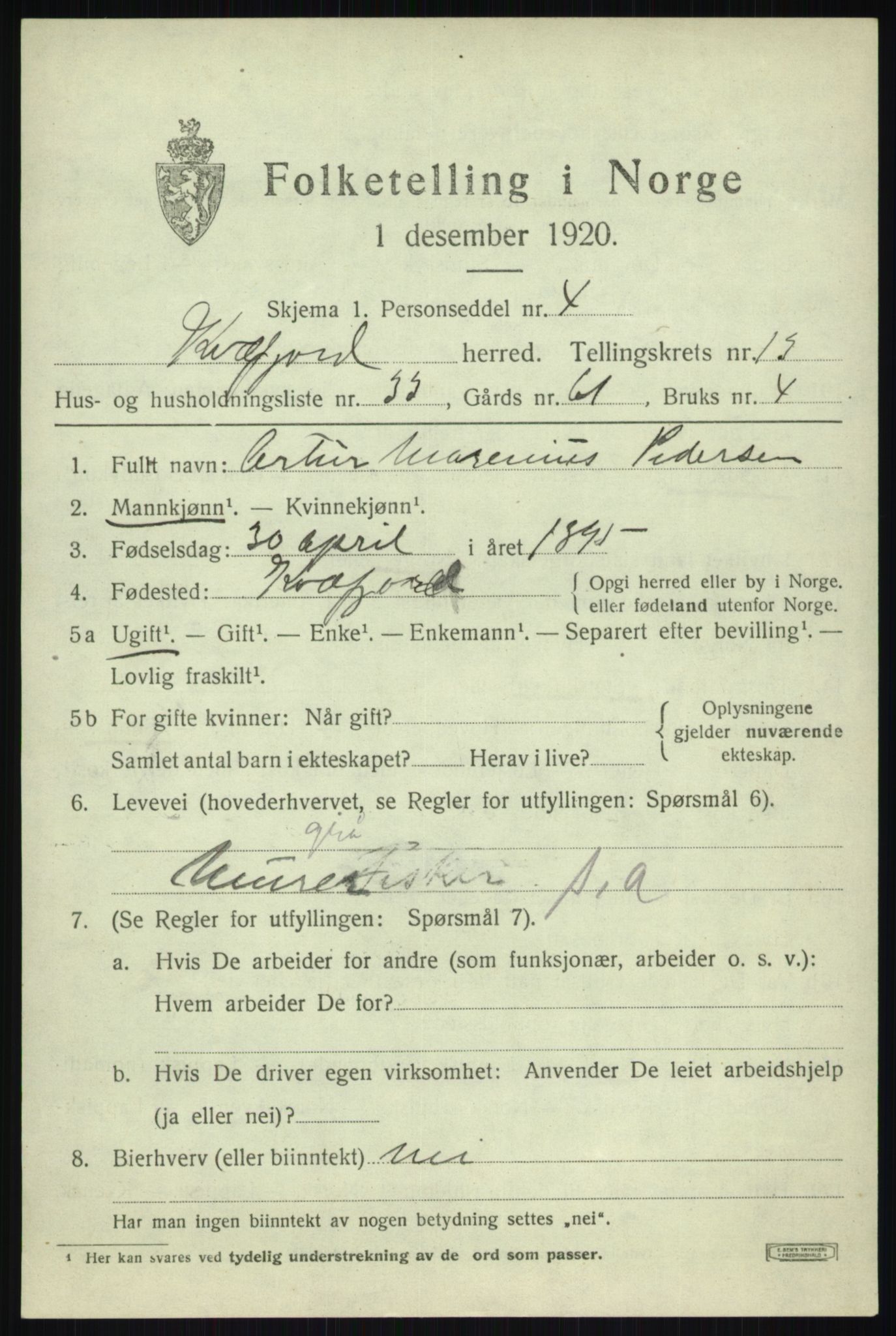 SATØ, 1920 census for Kvæfjord, 1920, p. 6631