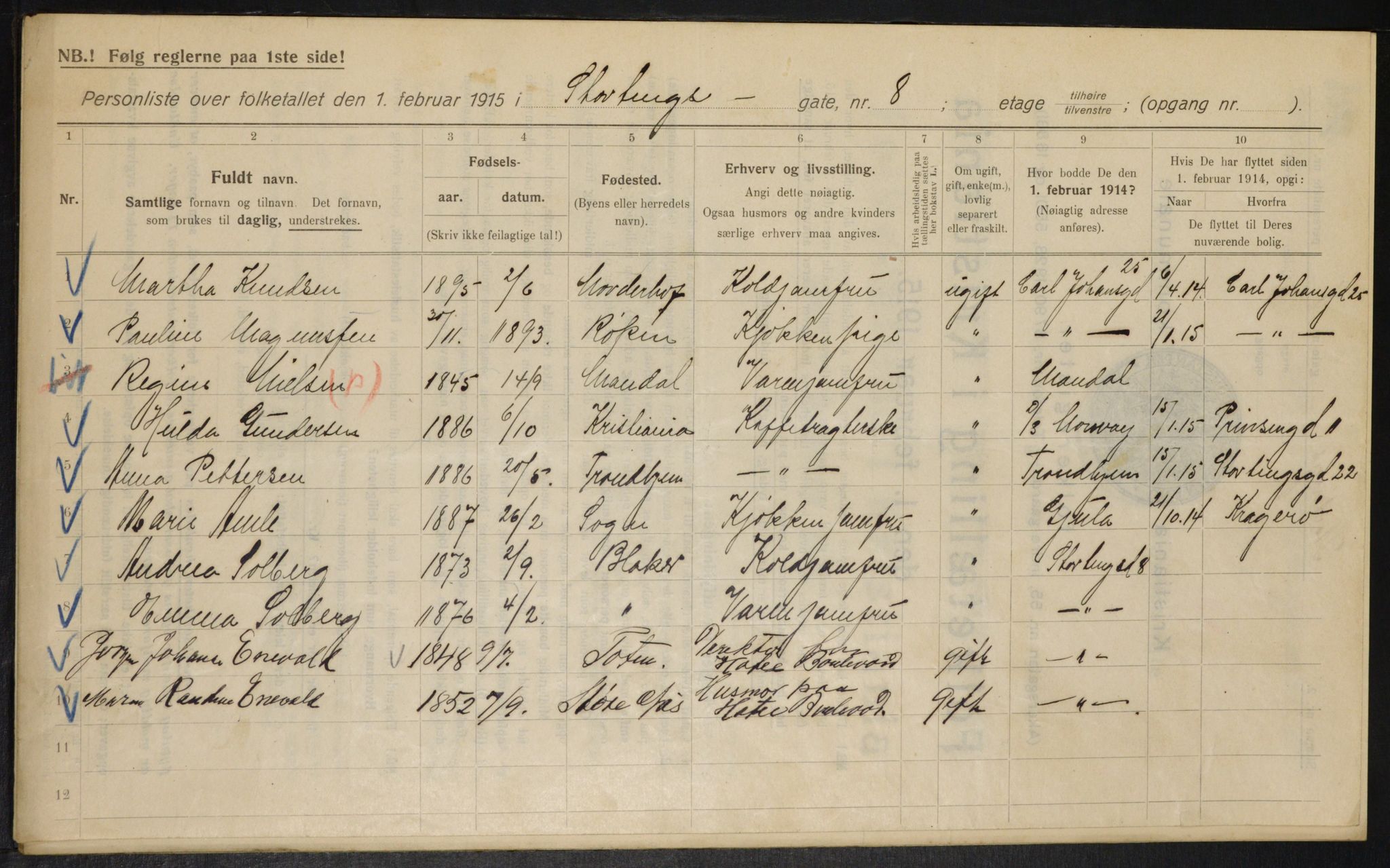 OBA, Municipal Census 1915 for Kristiania, 1915, p. 103693