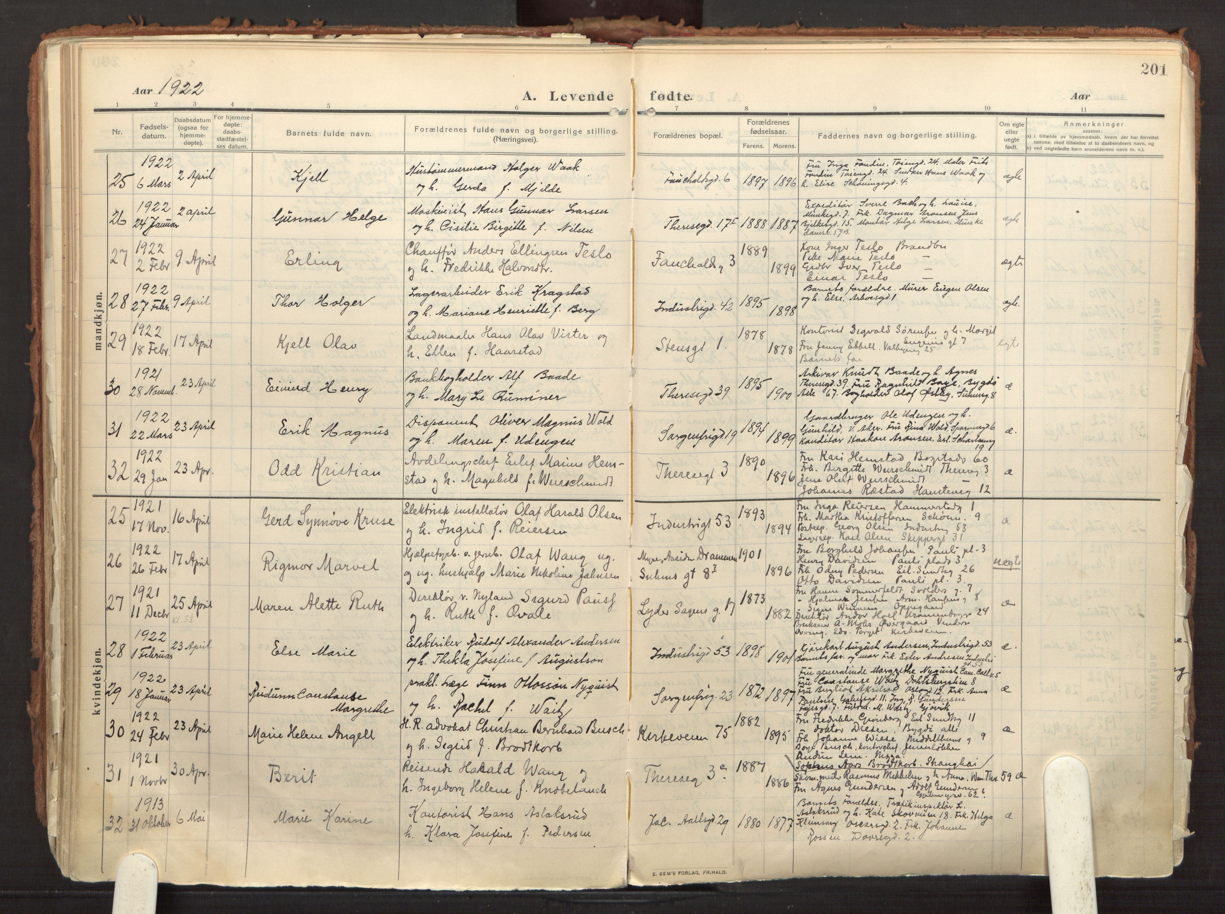 Fagerborg prestekontor Kirkebøker, AV/SAO-A-10844/F/Fa/L0005: Parish register (official) no. 5, 1909-1935, p. 201