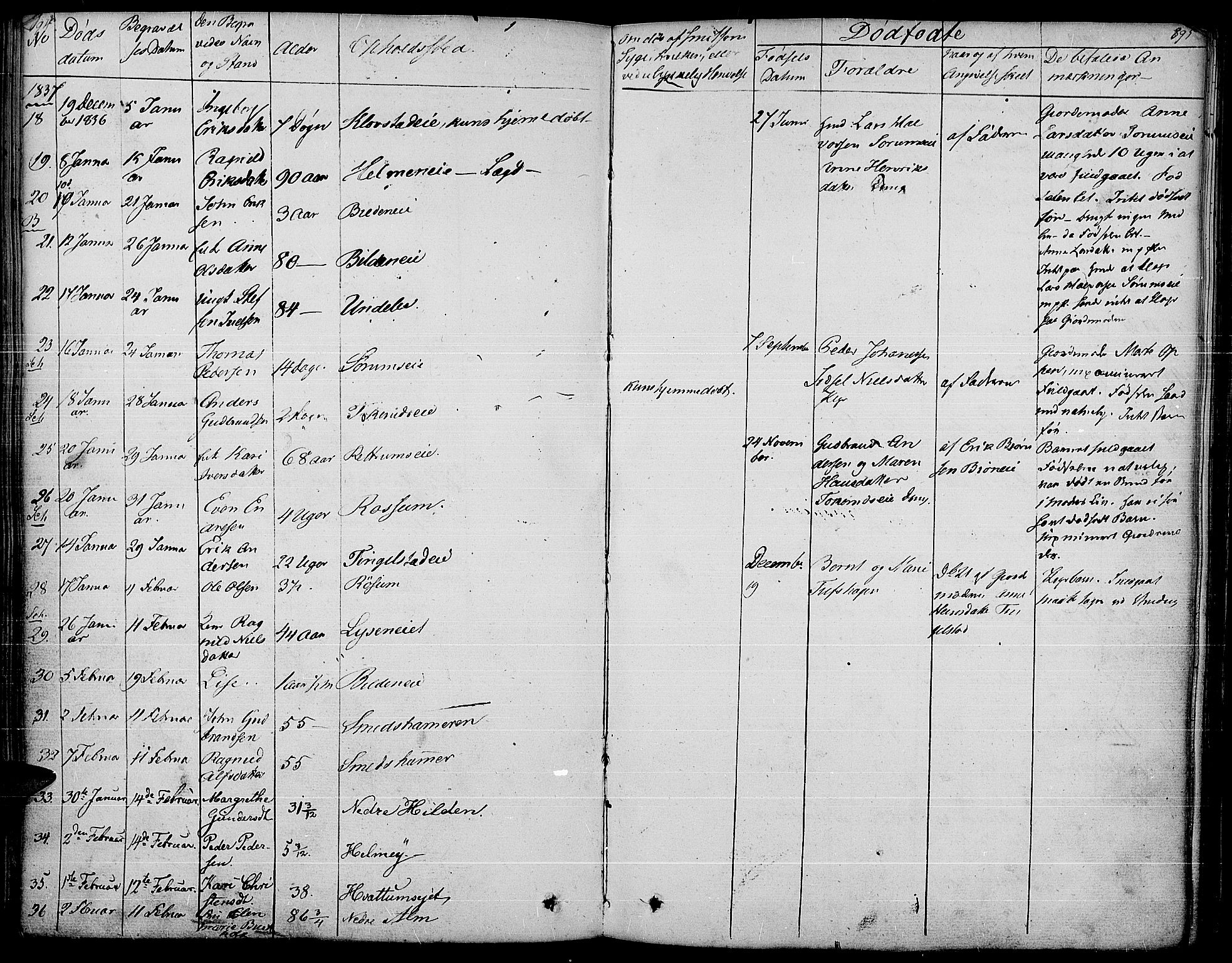 Gran prestekontor, SAH/PREST-112/H/Ha/Haa/L0010: Parish register (official) no. 10, 1824-1842, p. 894-895
