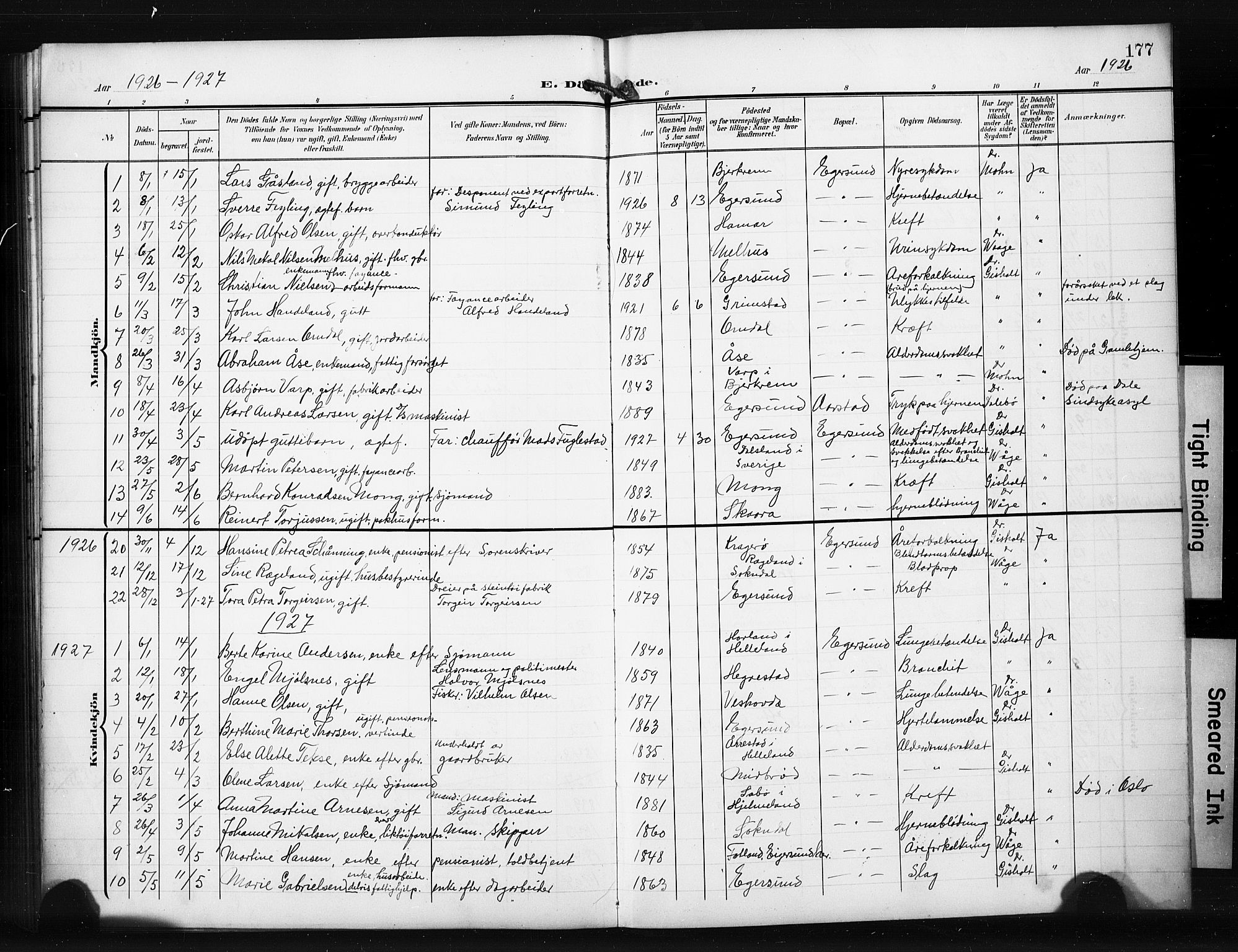 Eigersund sokneprestkontor, AV/SAST-A-101807/S09/L0012: Parish register (copy) no. B 12, 1908-1930, p. 177