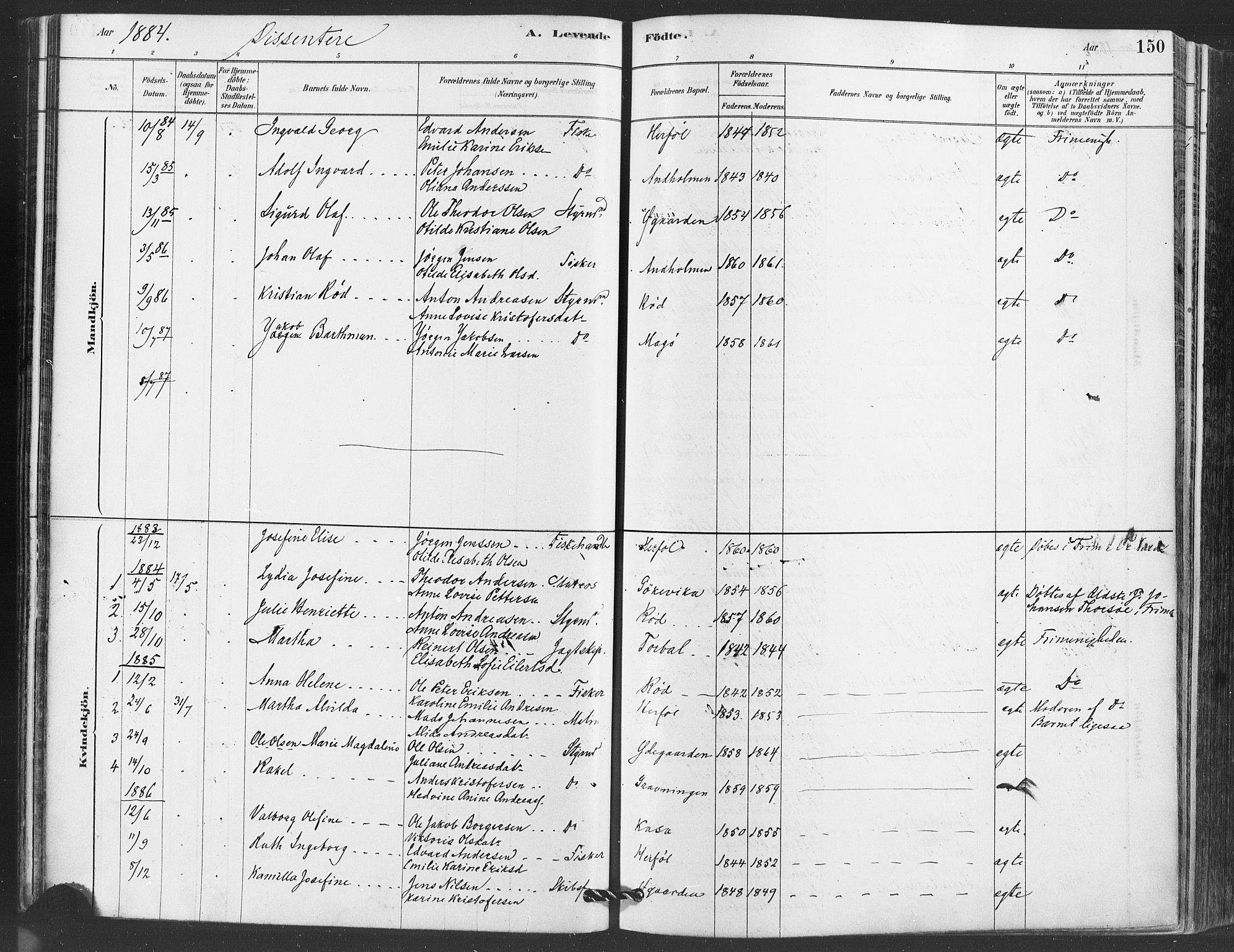 Hvaler prestekontor Kirkebøker, SAO/A-2001/F/Fa/L0008: Parish register (official) no. I 8, 1878-1895, p. 150