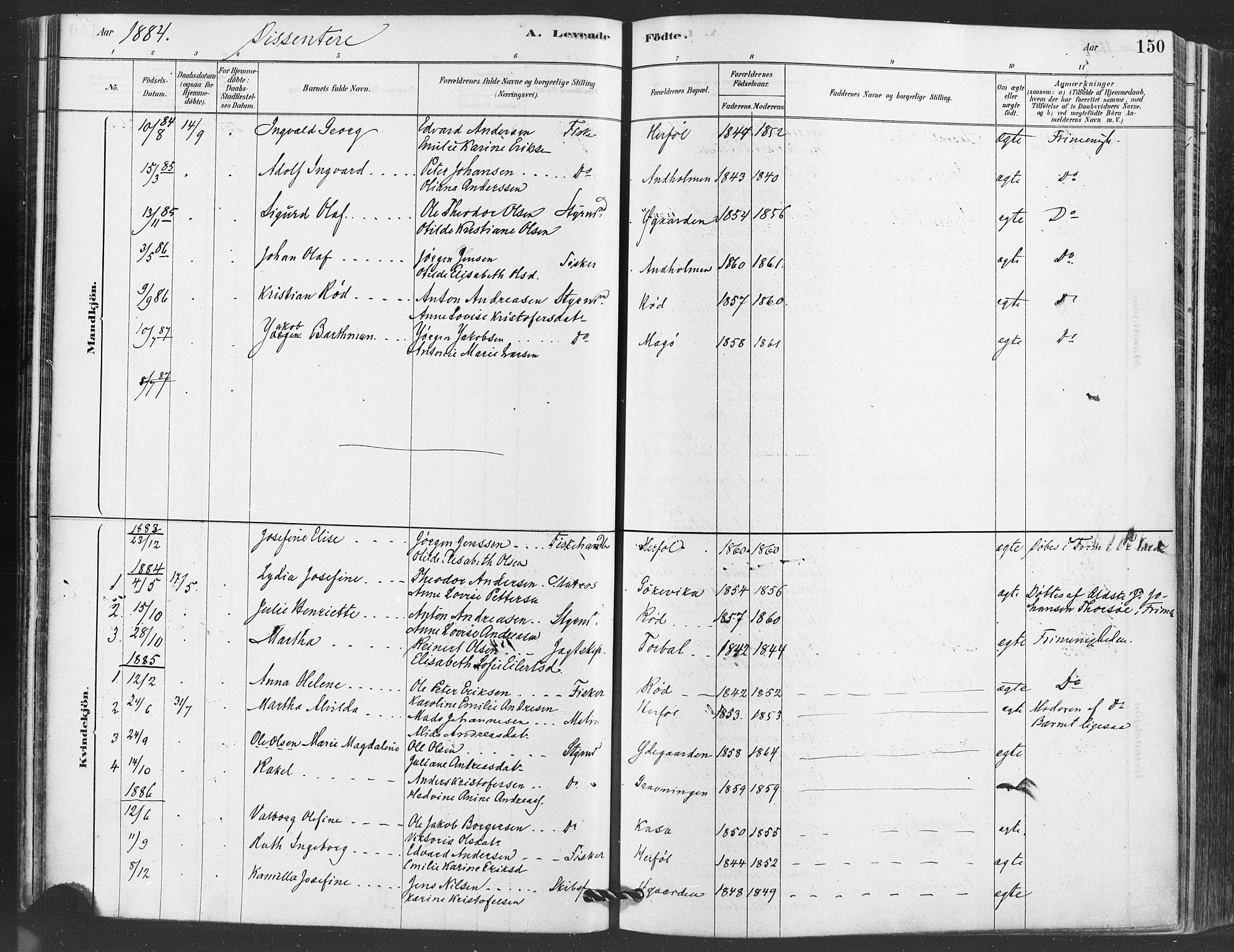 Hvaler prestekontor Kirkebøker, AV/SAO-A-2001/F/Fa/L0008: Parish register (official) no. I 8, 1878-1895, p. 150