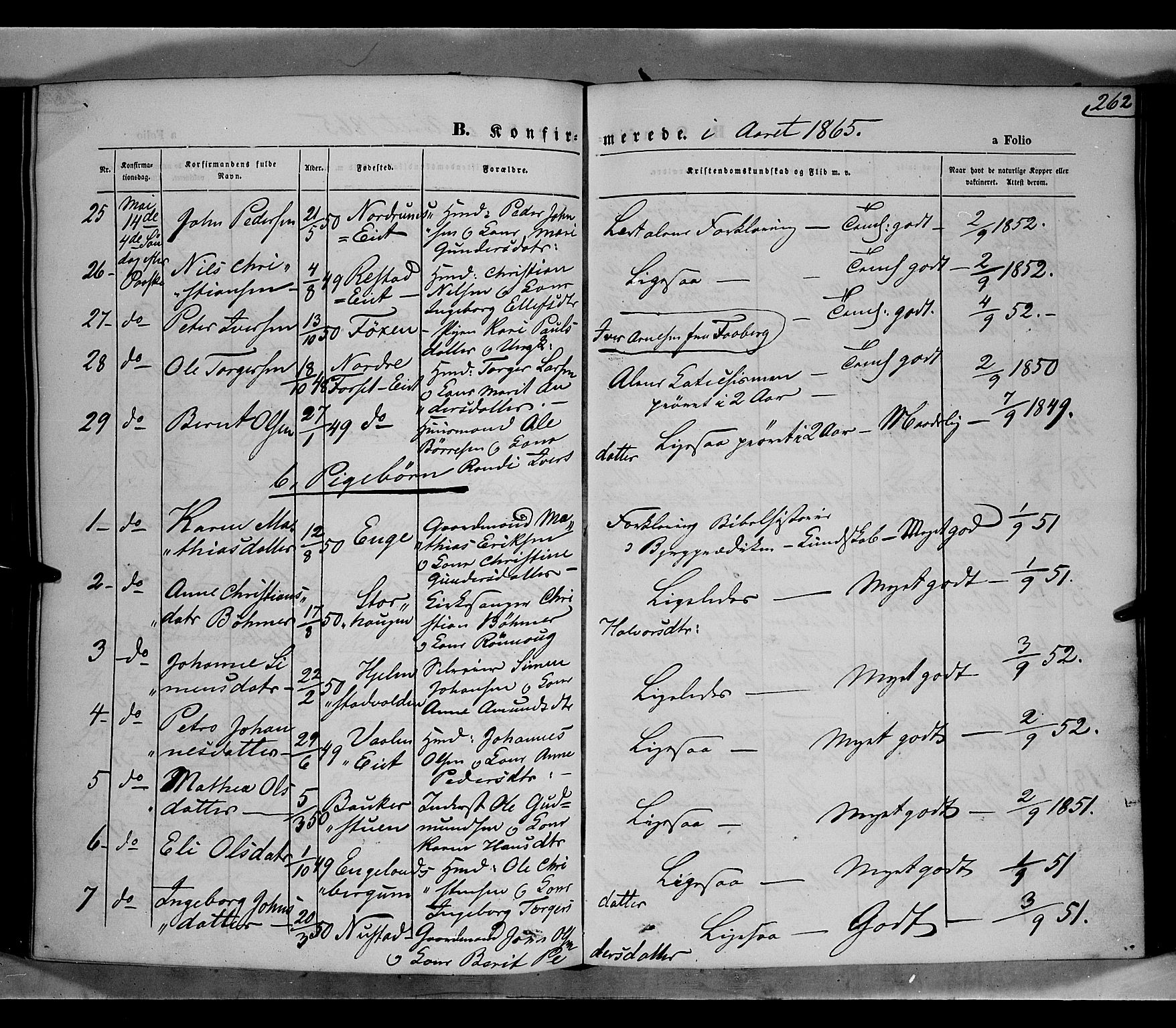 Gausdal prestekontor, AV/SAH-PREST-090/H/Ha/Haa/L0009: Parish register (official) no. 9, 1862-1873, p. 262