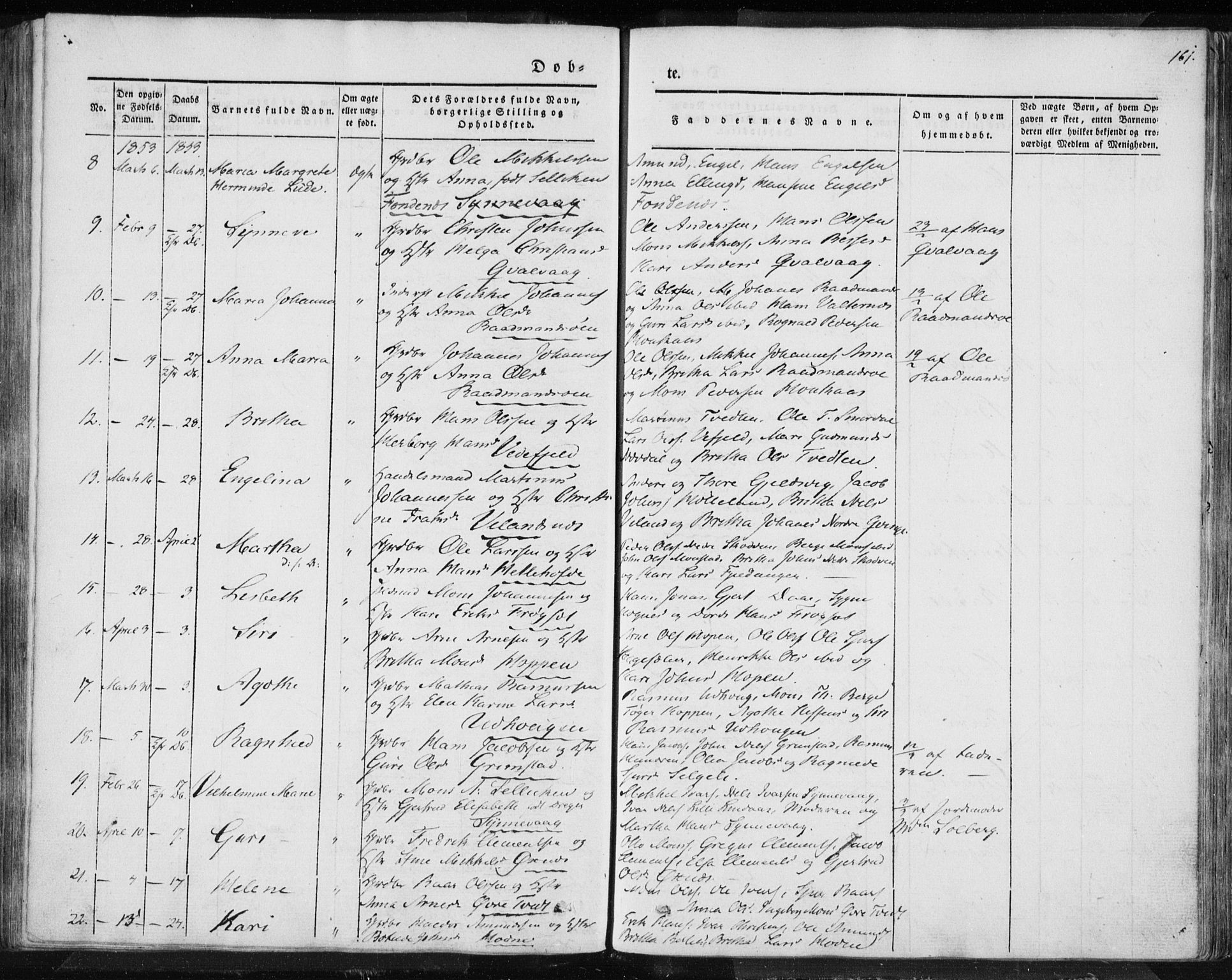 Lindås Sokneprestembete, AV/SAB-A-76701/H/Haa/Haaa/L0010: Parish register (official) no. A 10, 1842-1862, p. 161