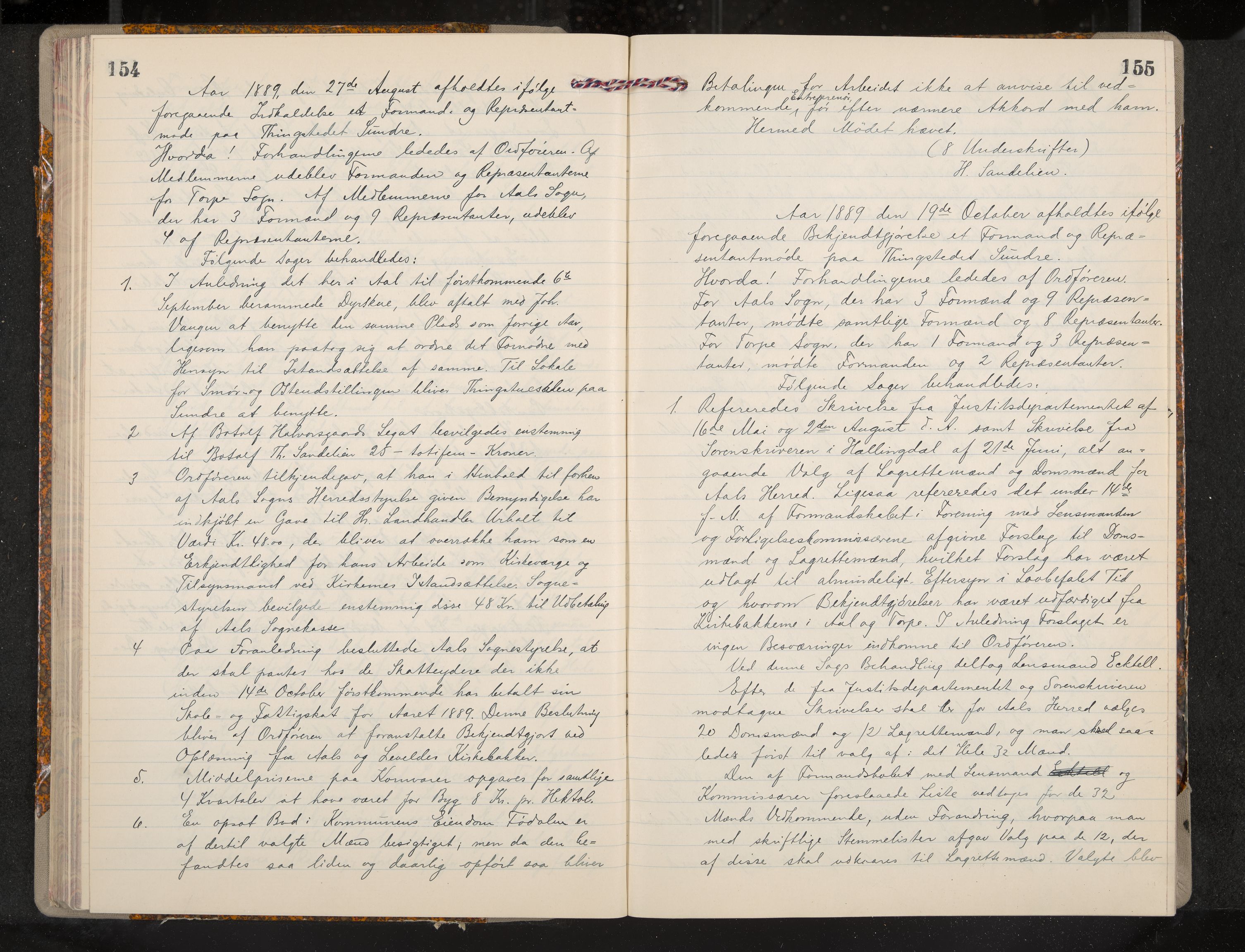 Ål formannskap og sentraladministrasjon, IKAK/0619021/A/Aa/L0004: Utskrift av møtebok, 1881-1901, p. 154-155