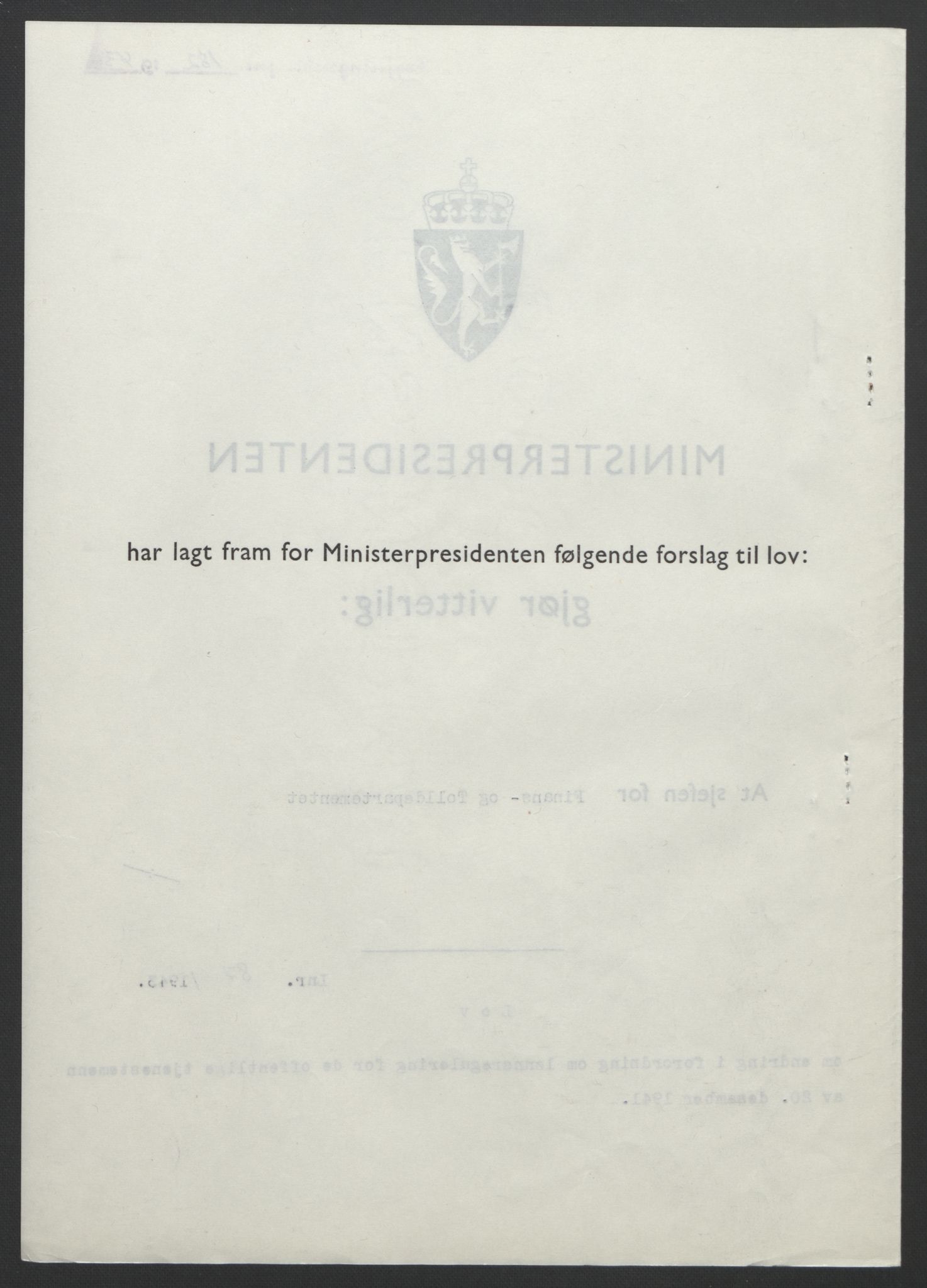 NS-administrasjonen 1940-1945 (Statsrådsekretariatet, de kommisariske statsråder mm), RA/S-4279/D/Db/L0099: Lover, 1943, p. 397