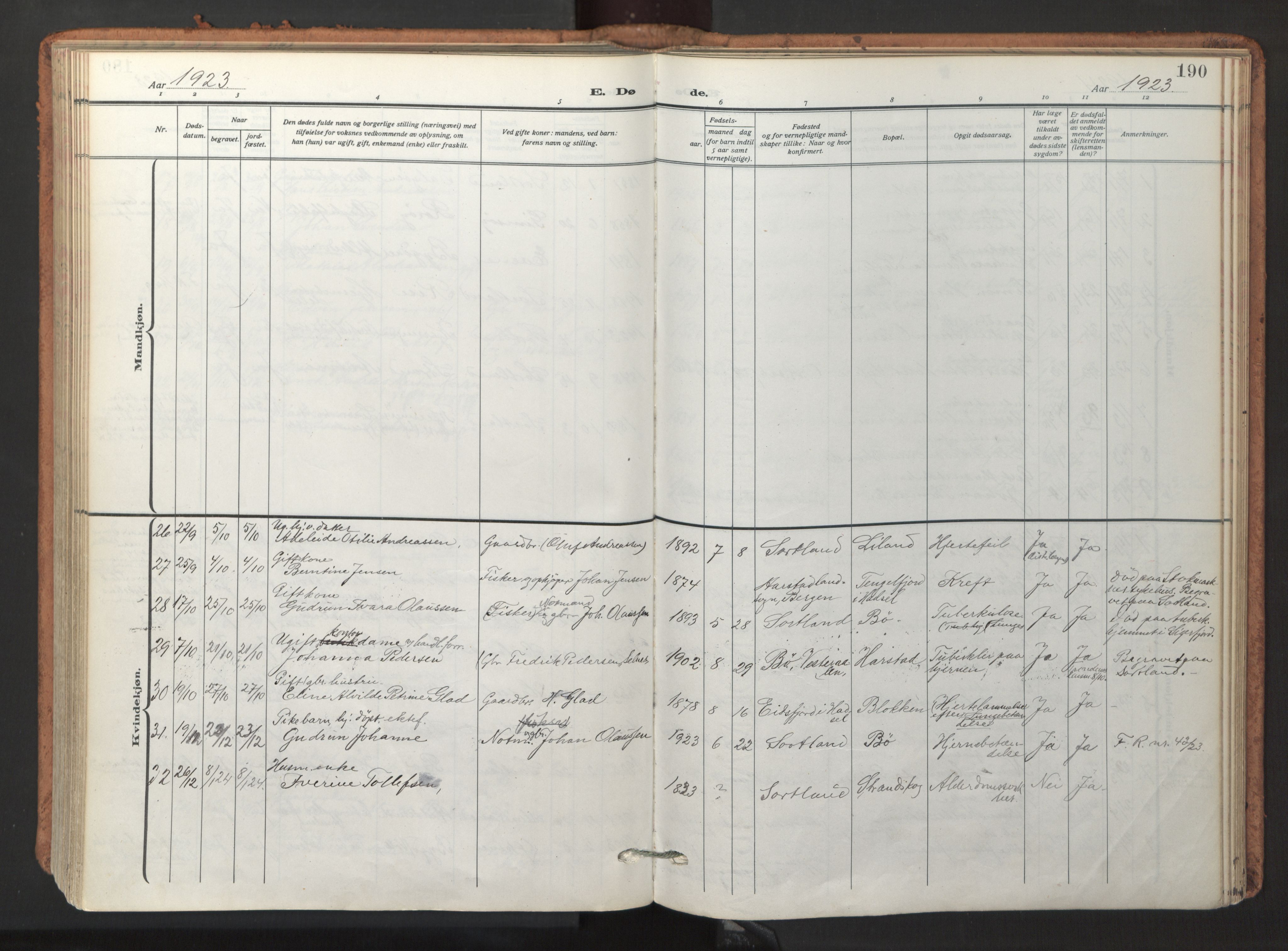 Ministerialprotokoller, klokkerbøker og fødselsregistre - Nordland, SAT/A-1459/895/L1374: Parish register (official) no. 895A09, 1915-1925, p. 190