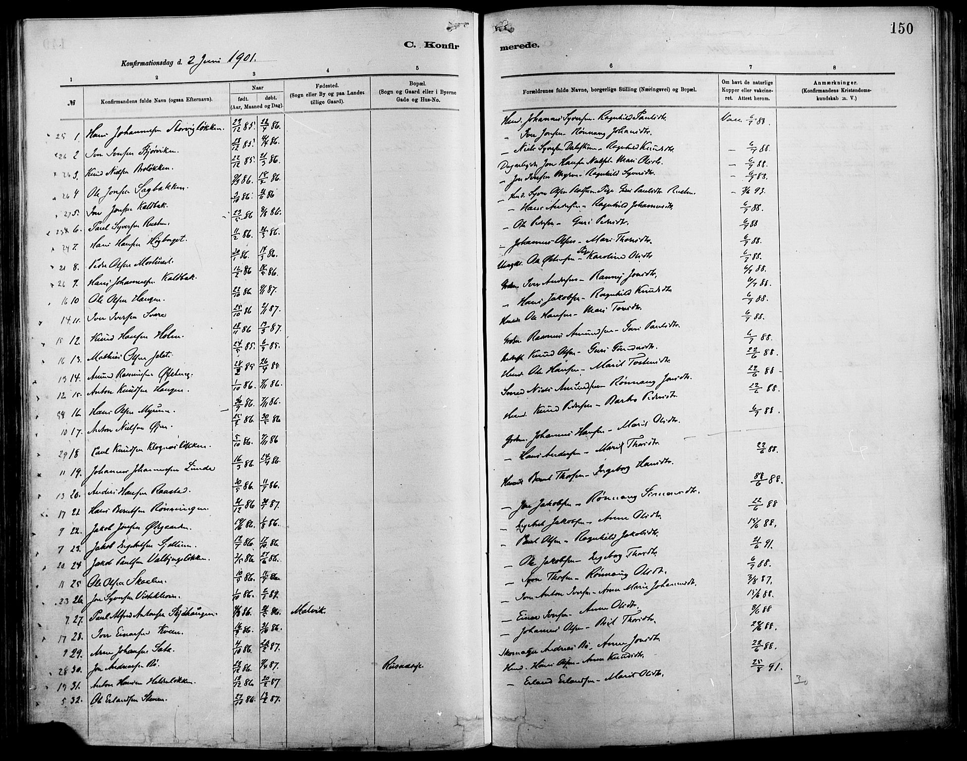Vågå prestekontor, SAH/PREST-076/H/Ha/Haa/L0009: Parish register (official) no. 9, 1886-1904, p. 150