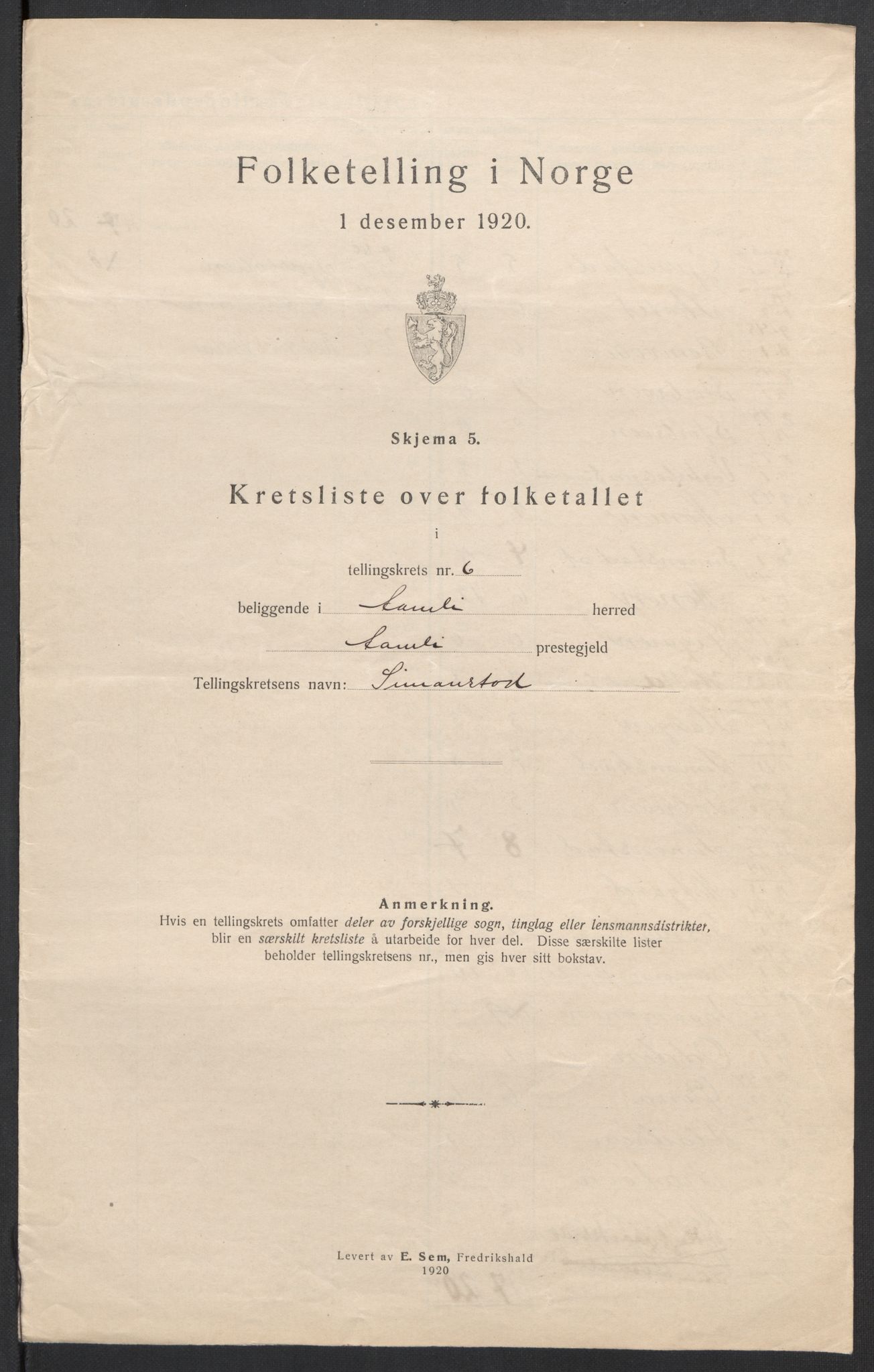 SAK, 1920 census for Åmli, 1920, p. 21