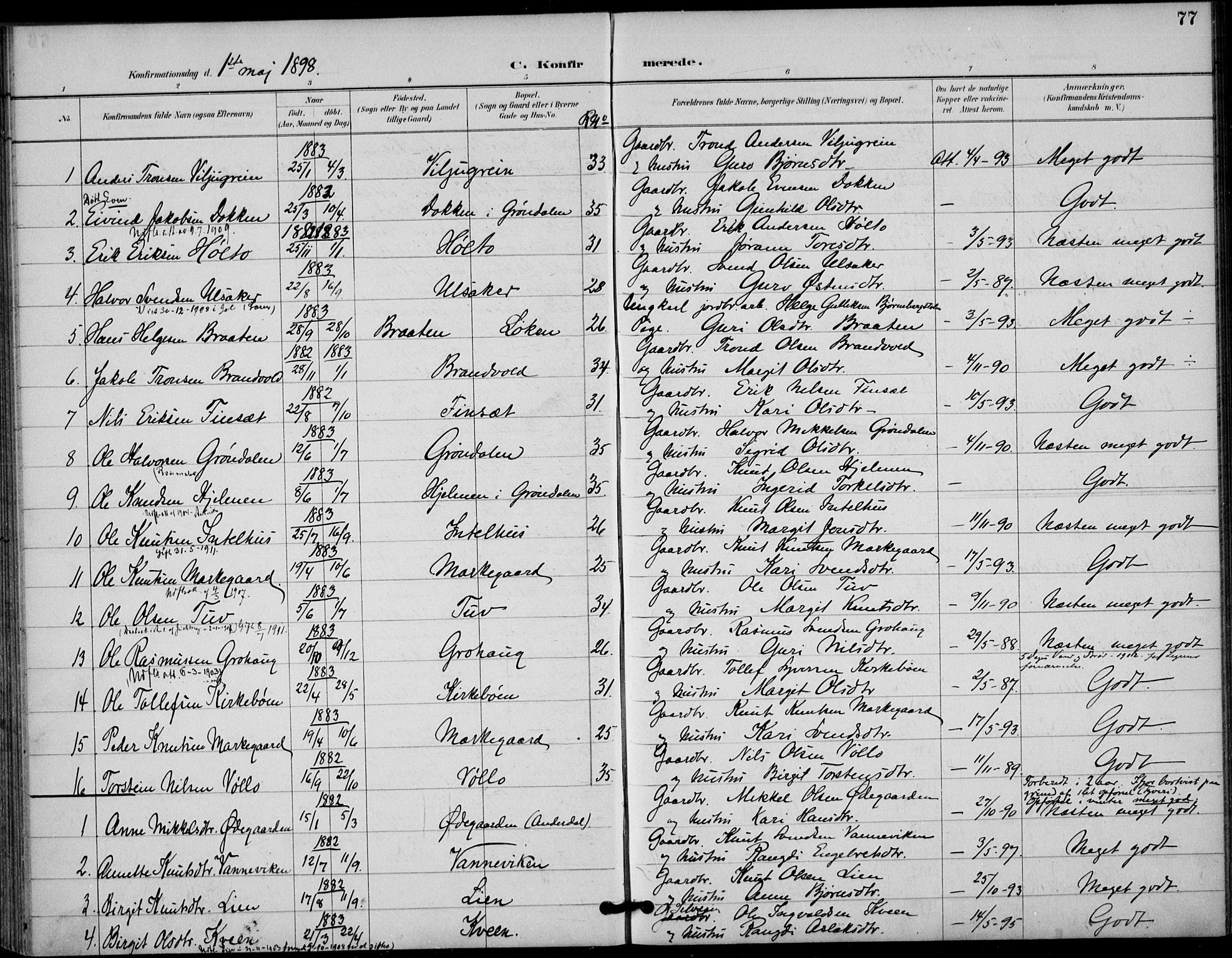 Gol kirkebøker, AV/SAKO-A-226/F/Fb/L0001: Parish register (official) no. II 1, 1887-1900, p. 77