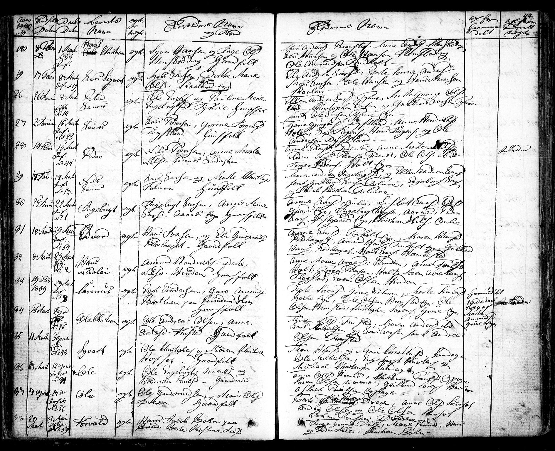 Nes prestekontor Kirkebøker, AV/SAO-A-10410/F/Fa/L0006: Parish register (official) no. I 6, 1833-1845, p. 44