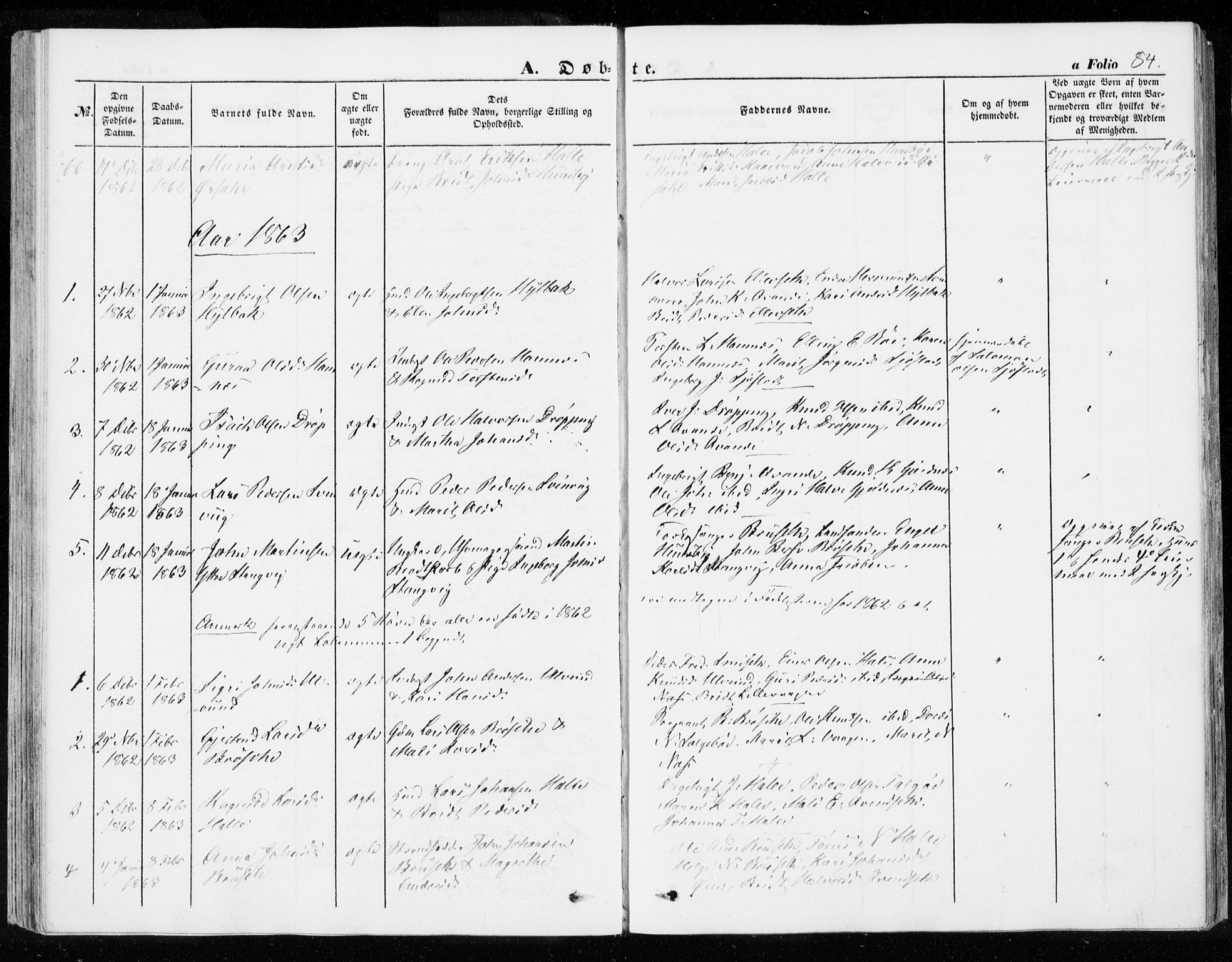 Ministerialprotokoller, klokkerbøker og fødselsregistre - Møre og Romsdal, AV/SAT-A-1454/592/L1026: Parish register (official) no. 592A04, 1849-1867, p. 84