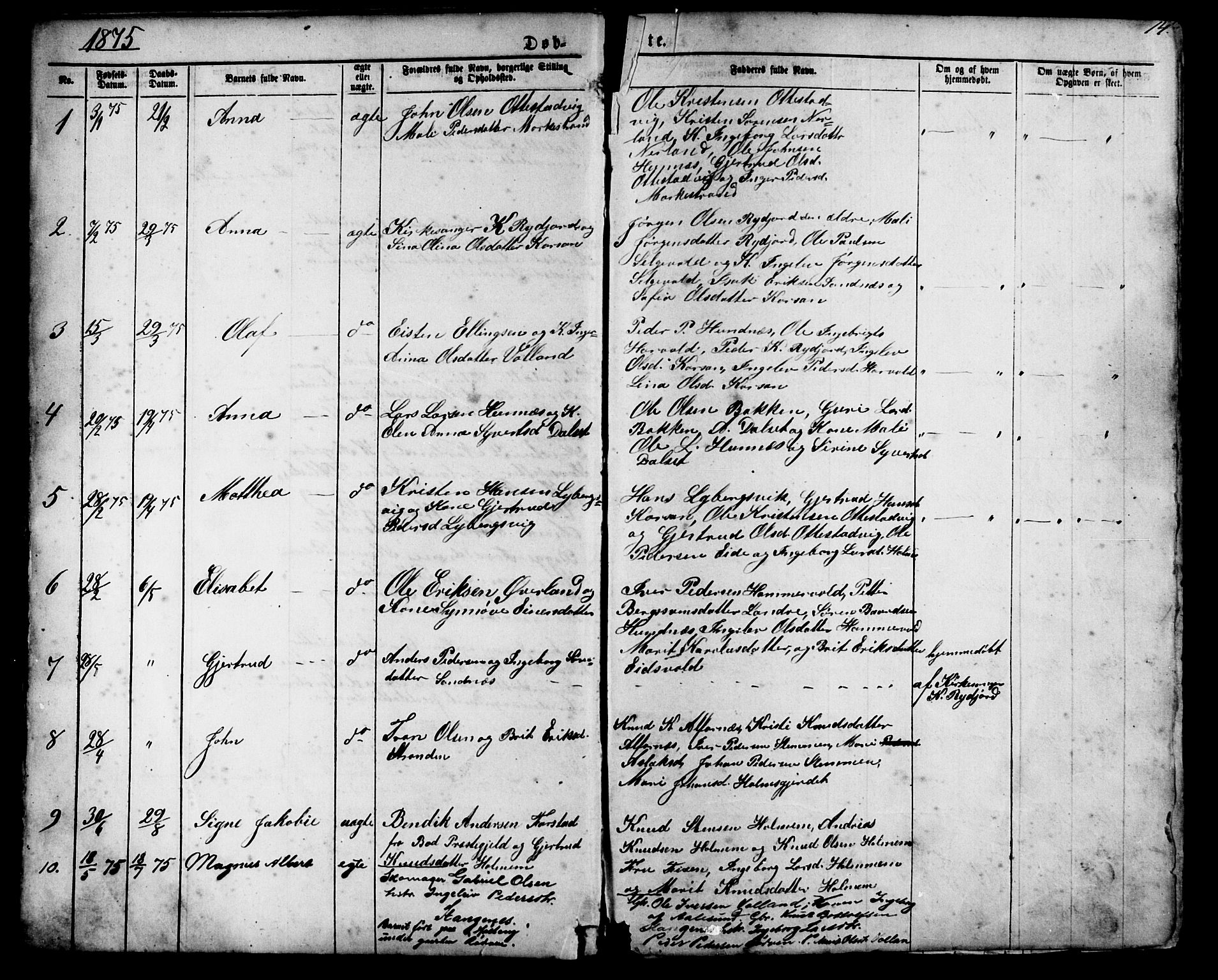 Ministerialprotokoller, klokkerbøker og fødselsregistre - Møre og Romsdal, SAT/A-1454/548/L0614: Parish register (copy) no. 548C02, 1867-1917, p. 14