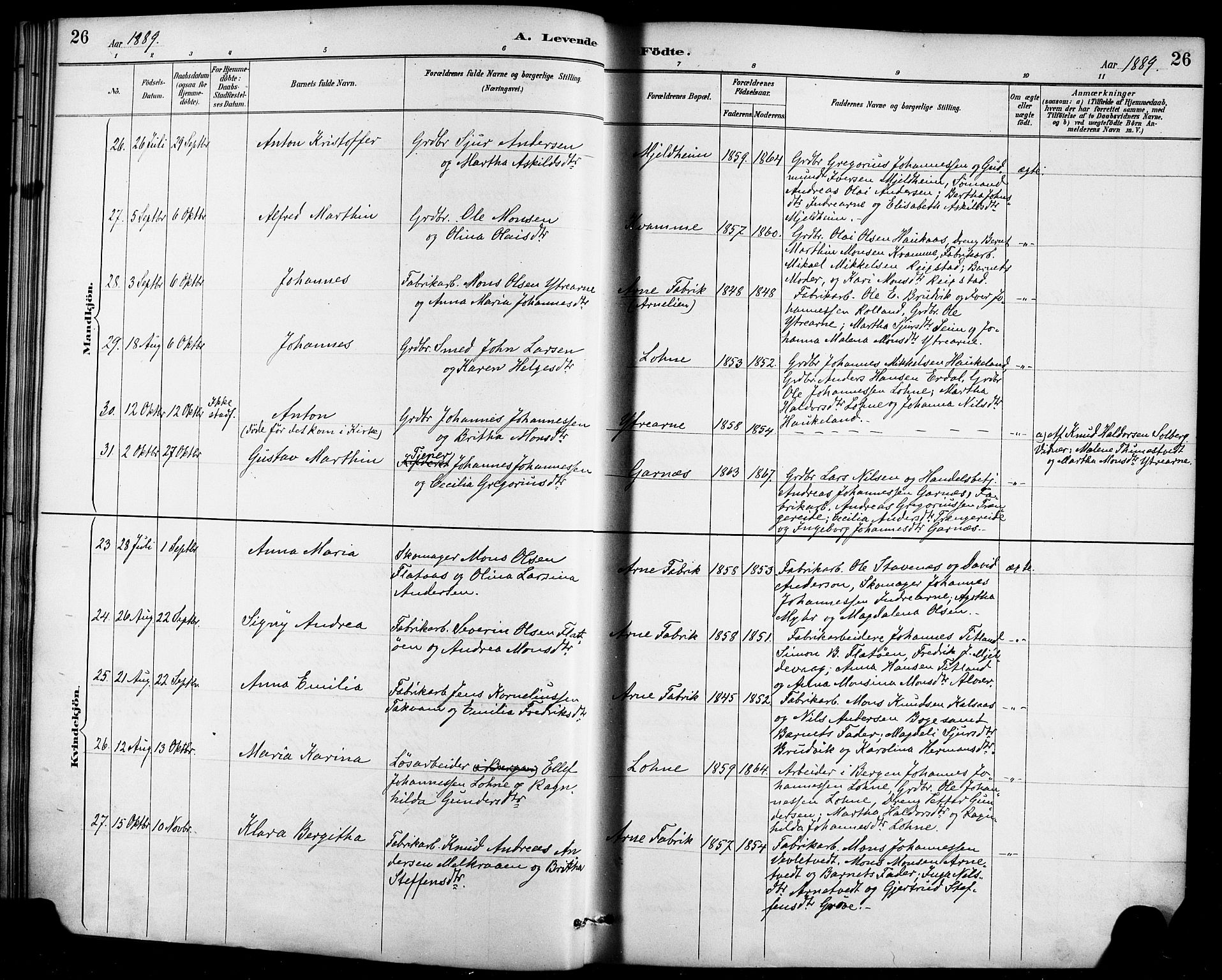 Haus sokneprestembete, AV/SAB-A-75601/H/Haa/Haad/L0001: Parish register (official) no. D 1, 1887-1898, p. 26