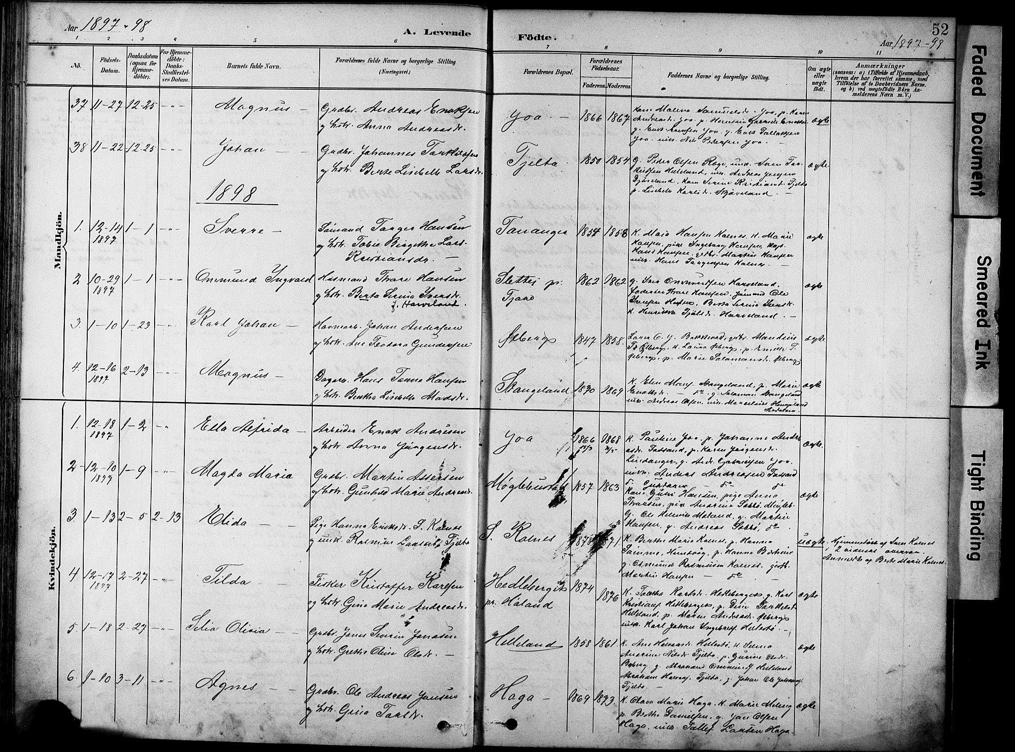Håland sokneprestkontor, AV/SAST-A-101802/001/30BA/L0012: Parish register (official) no. A 11, 1889-1900, p. 52