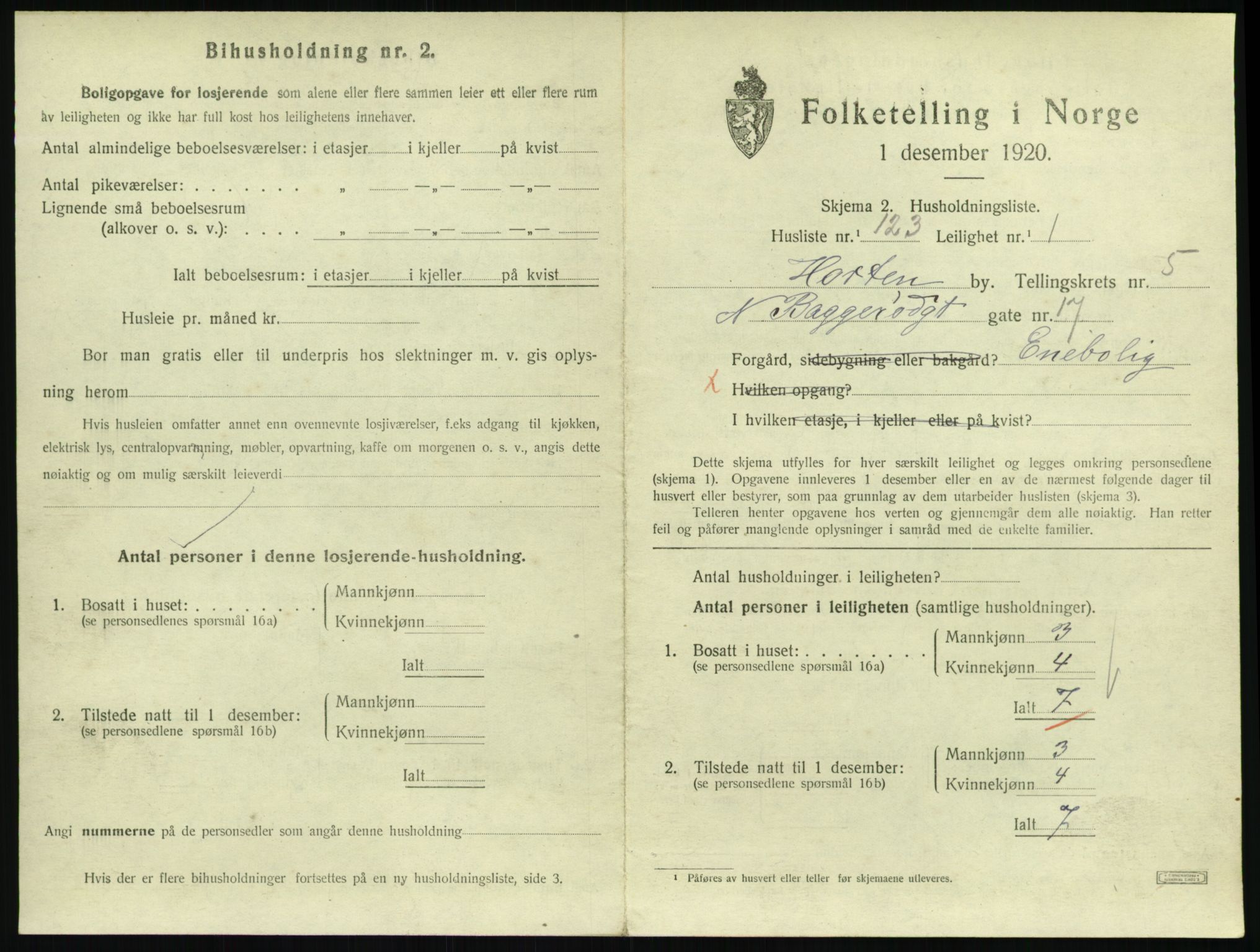 SAKO, 1920 census for Horten, 1920, p. 6093