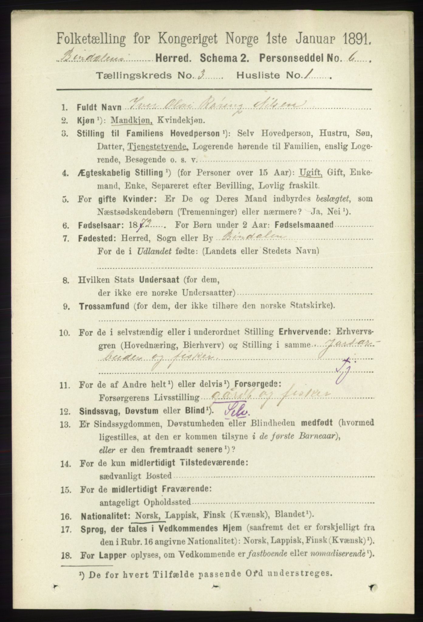 RA, 1891 census for 1811 Bindal, 1891, p. 651