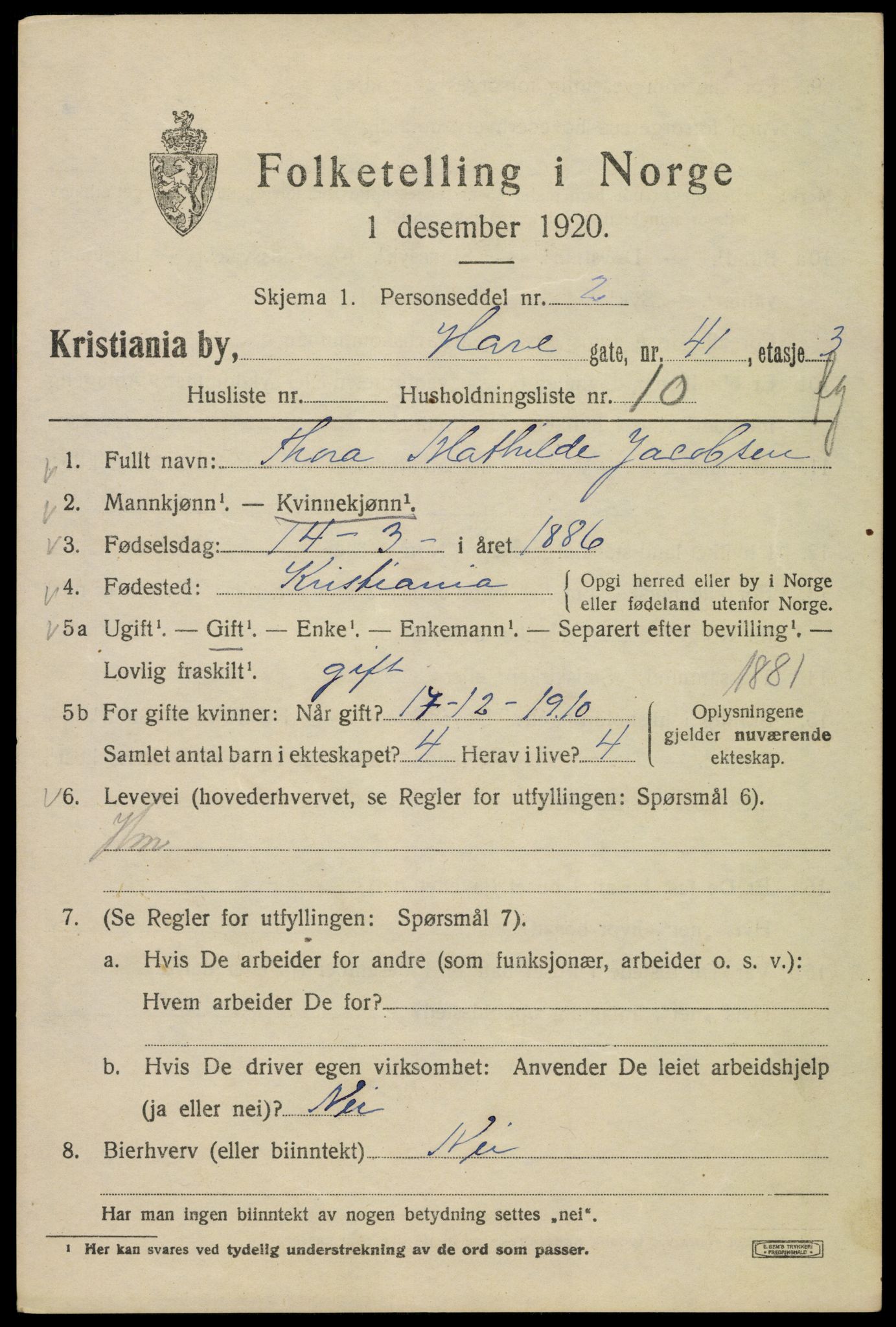 SAO, 1920 census for Kristiania, 1920, p. 275623