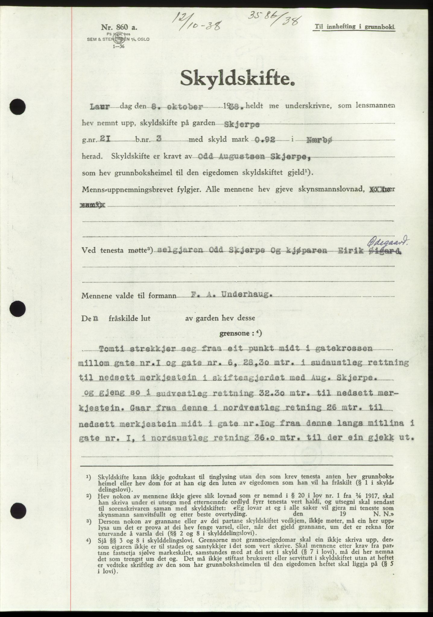 Jæren sorenskriveri, SAST/A-100310/03/G/Gba/L0072: Mortgage book, 1938-1938, Diary no: : 3586/1938