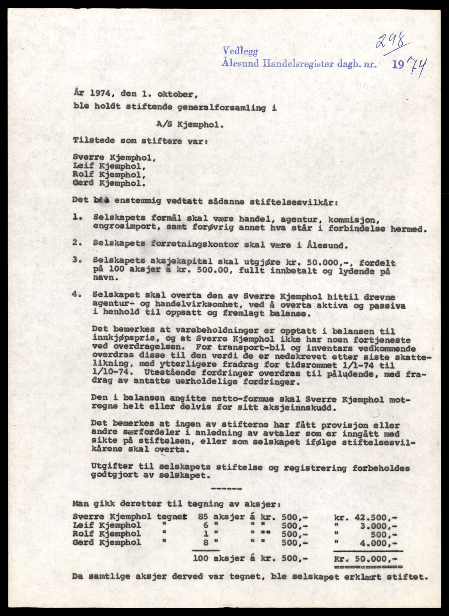 Ålesund sorenskriveri, AV/SAT-A-4383/2/J/Jd/Jde/L0044: Bilag. Aksjeselskap og andelslag Kj - Ko, 1918-1989, p. 5