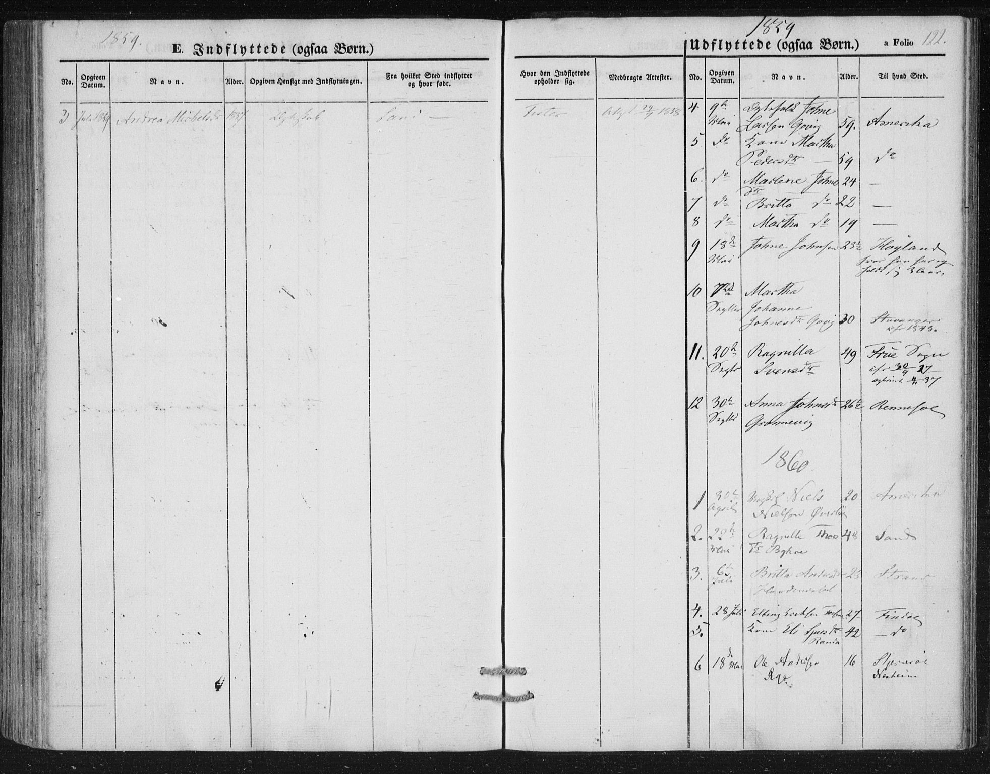 Hjelmeland sokneprestkontor, AV/SAST-A-101843/01/IV/L0010: Parish register (official) no. A 10, 1851-1871, p. 122