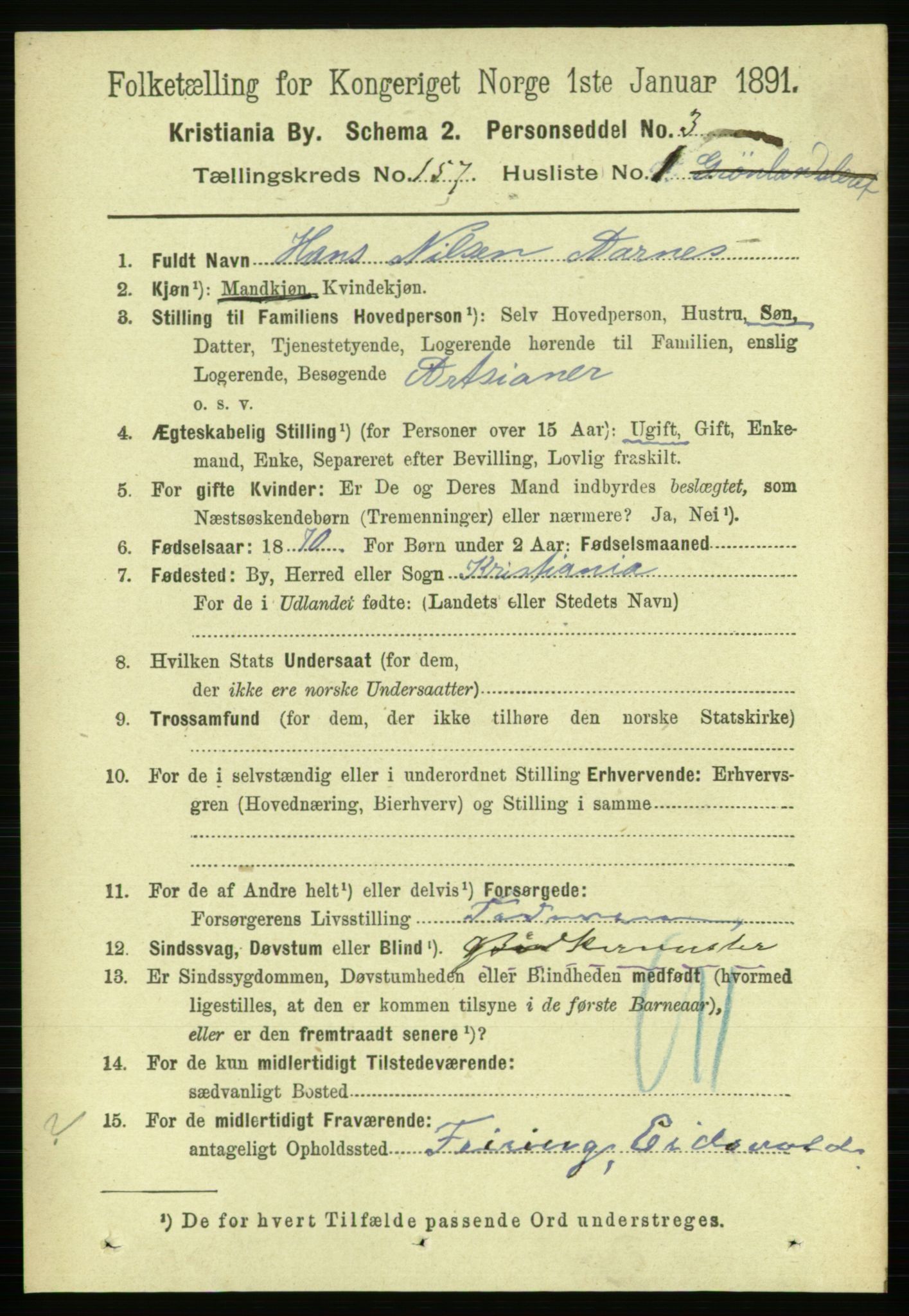 RA, 1891 census for 0301 Kristiania, 1891, p. 89223