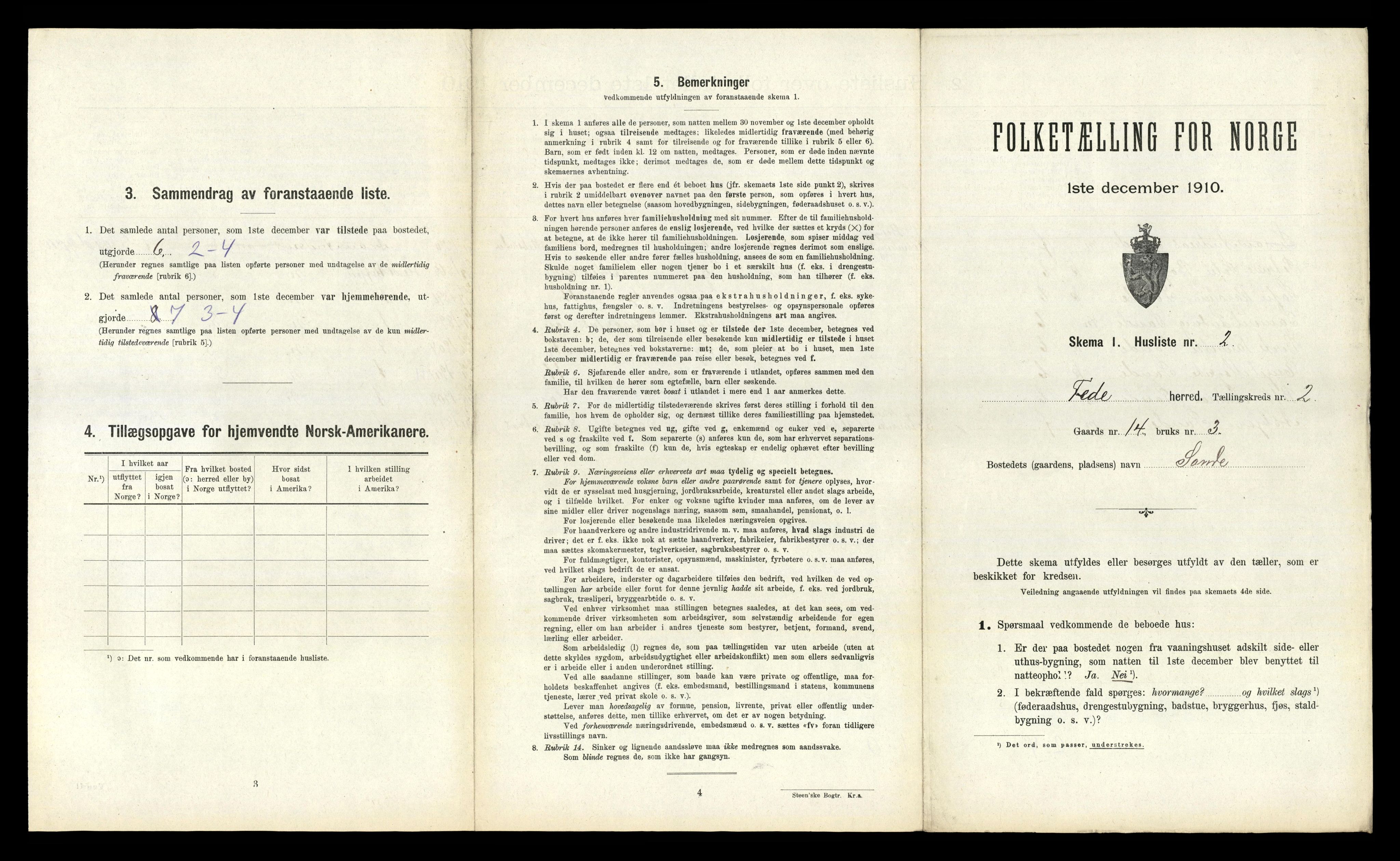 RA, 1910 census for Feda, 1910, p. 91