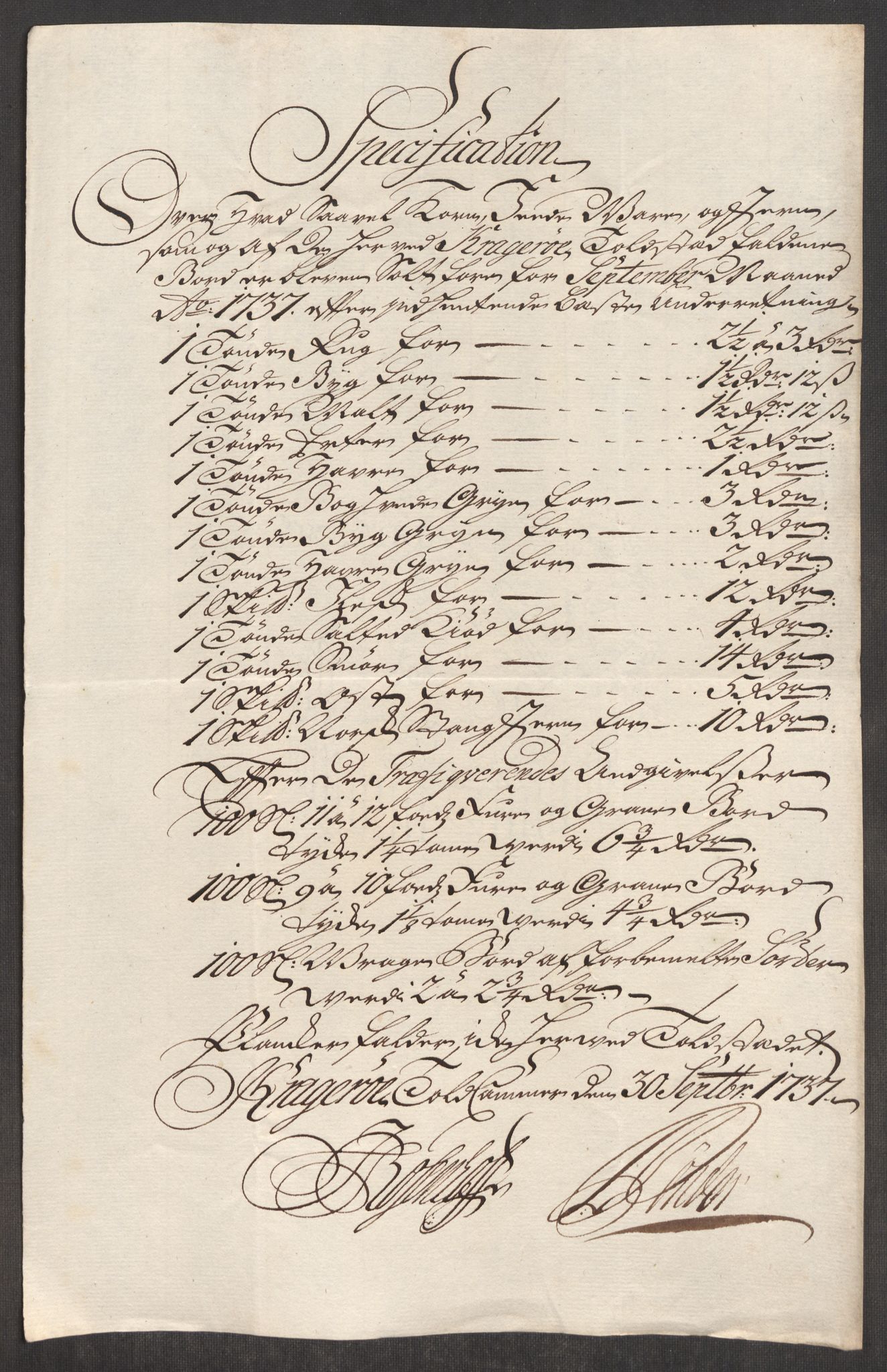 Rentekammeret inntil 1814, Realistisk ordnet avdeling, AV/RA-EA-4070/Oe/L0001: [Ø1]: Priskuranter, 1712-1739, p. 592