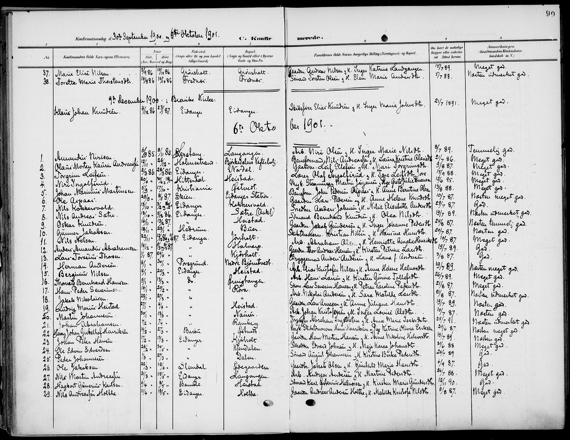 Eidanger kirkebøker, SAKO/A-261/F/Fa/L0013: Parish register (official) no. 13, 1900-1913, p. 99