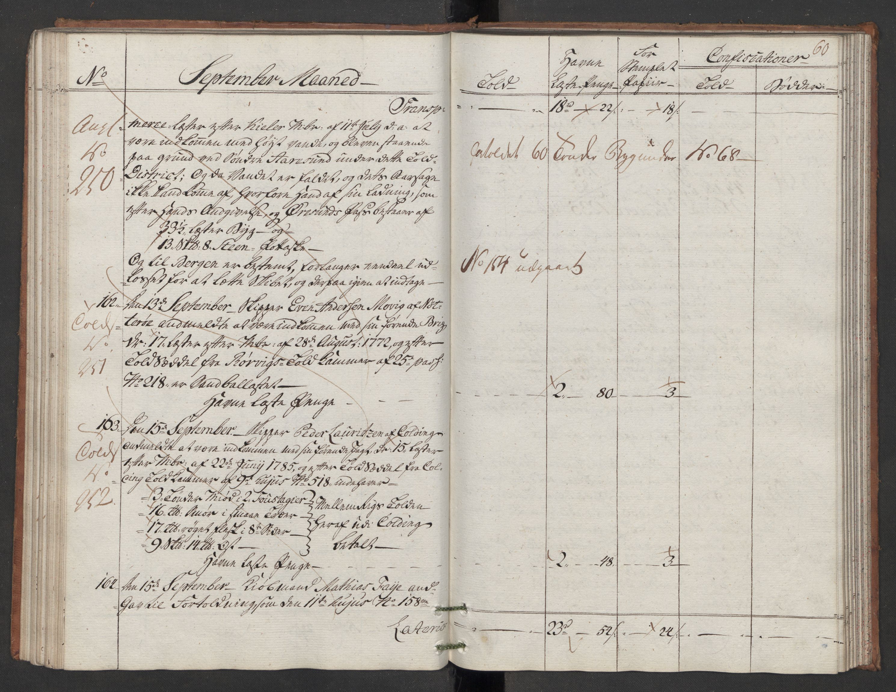 Generaltollkammeret, tollregnskaper, AV/RA-EA-5490/R10/L0048/0001: Tollregnskaper Tønsberg / Inngående hovedtollbok, 1786, p. 59b-60a