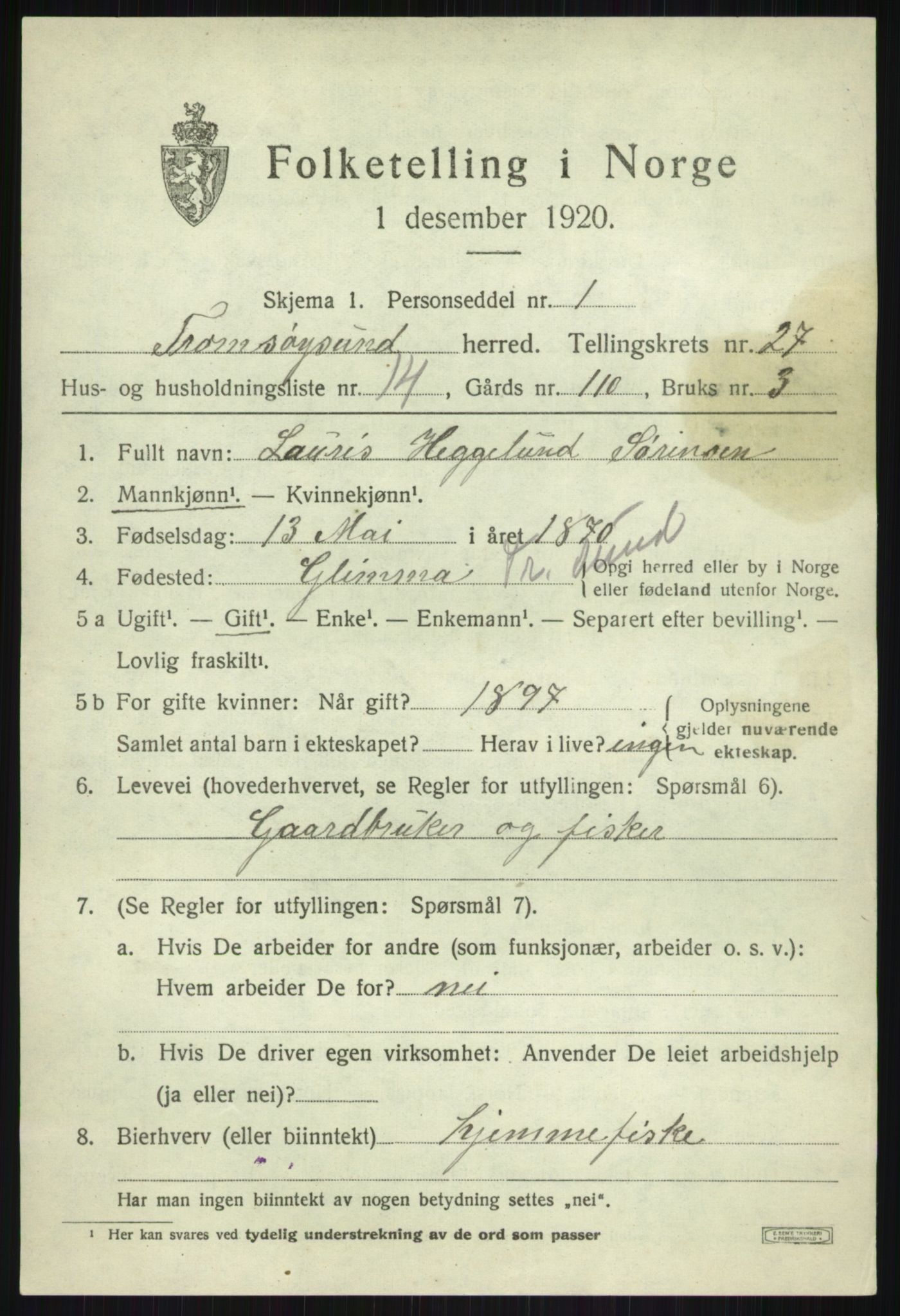 SATØ, 1920 census for Tromsøysund, 1920, p. 12708