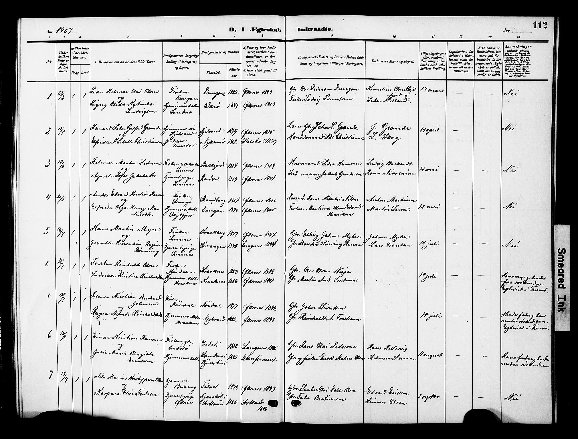 Ministerialprotokoller, klokkerbøker og fødselsregistre - Nordland, AV/SAT-A-1459/893/L1350: Parish register (copy) no. 893C05, 1906-1927, p. 112