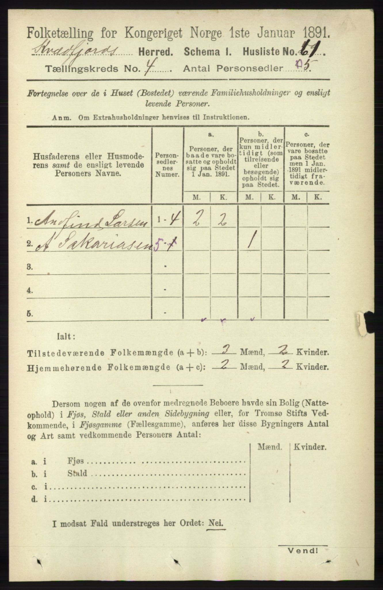 RA, 1891 census for 1911 Kvæfjord, 1891, p. 1810