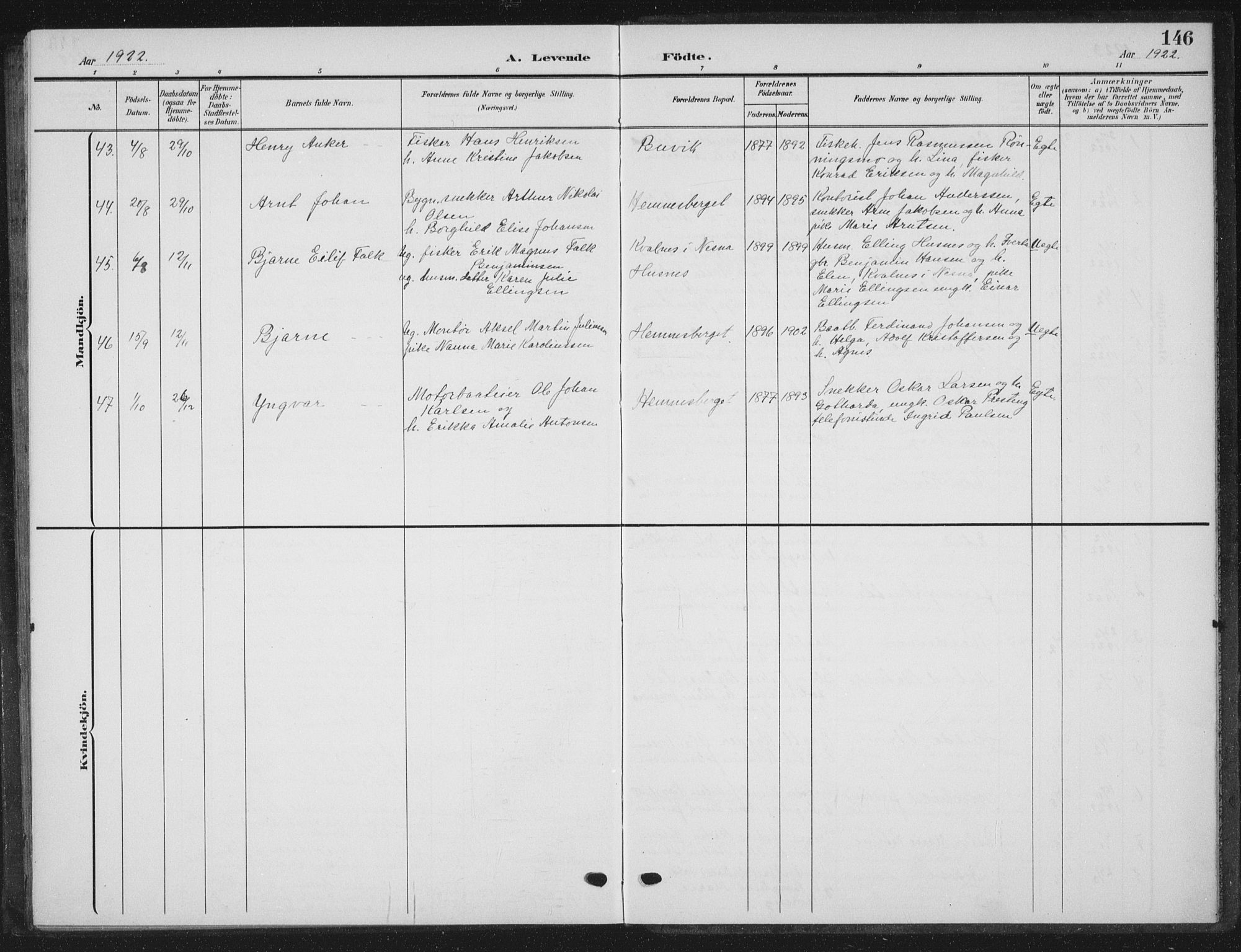 Ministerialprotokoller, klokkerbøker og fødselsregistre - Nordland, AV/SAT-A-1459/825/L0370: Parish register (copy) no. 825C07, 1903-1923, p. 146