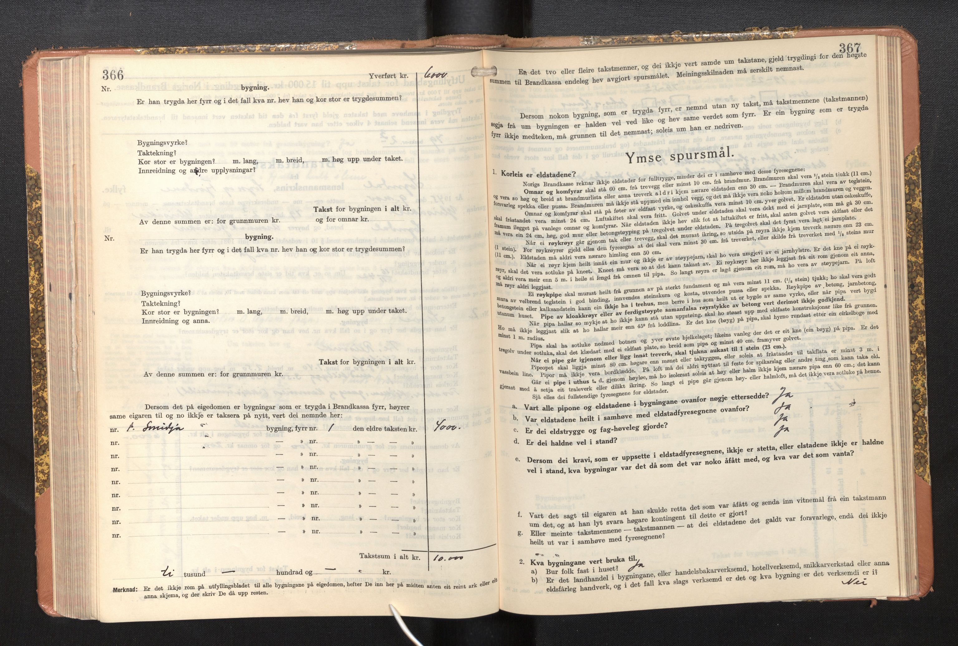 Lensmannen i Sogndal, AV/SAB-A-29901/0012/L0014: Branntakstprotokoll, skjematakst, 1938-1950, p. 366-367