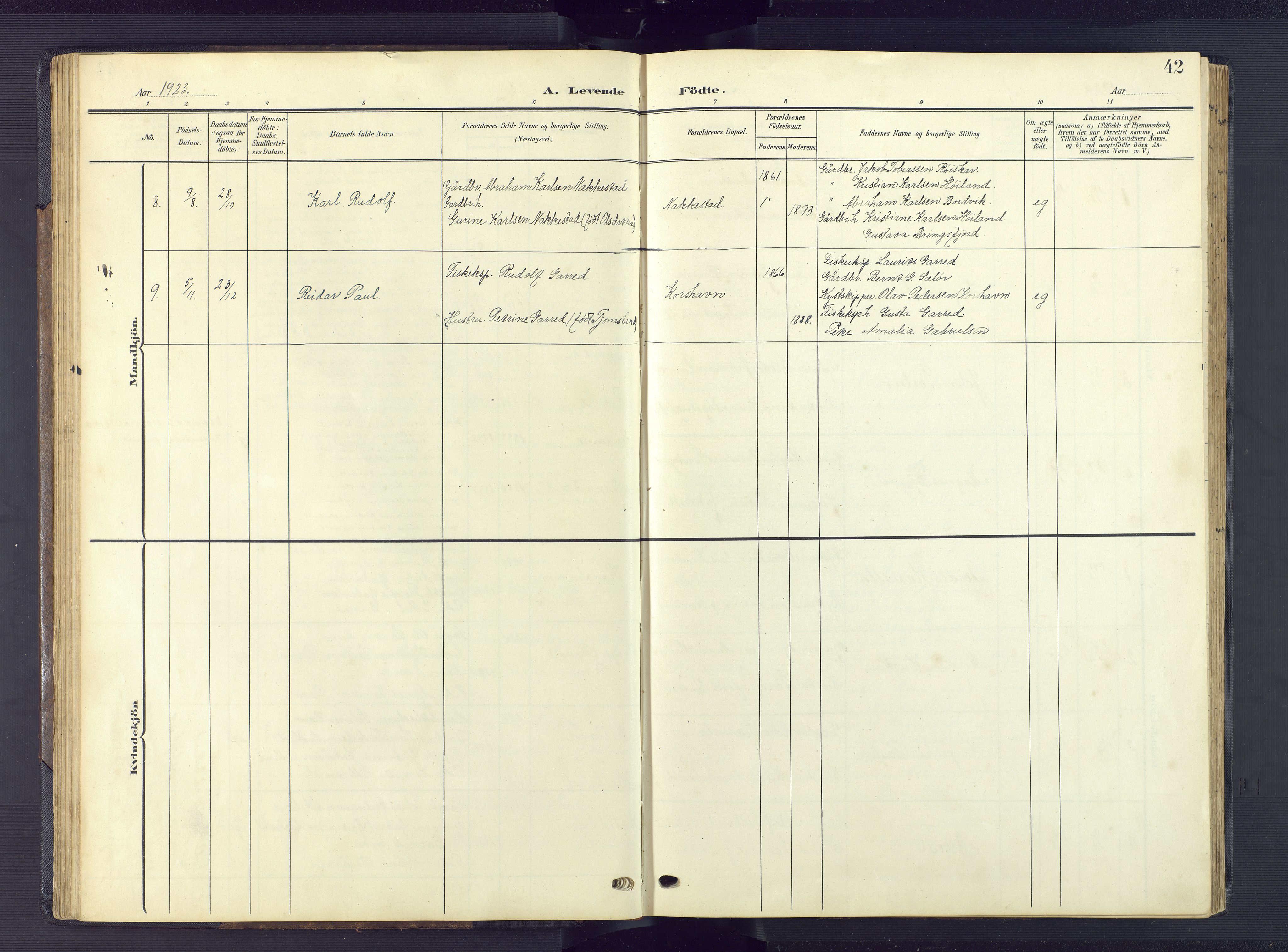 Lyngdal sokneprestkontor, AV/SAK-1111-0029/F/Fb/Fba/L0004: Parish register (copy) no. B 4, 1904-1950, p. 42