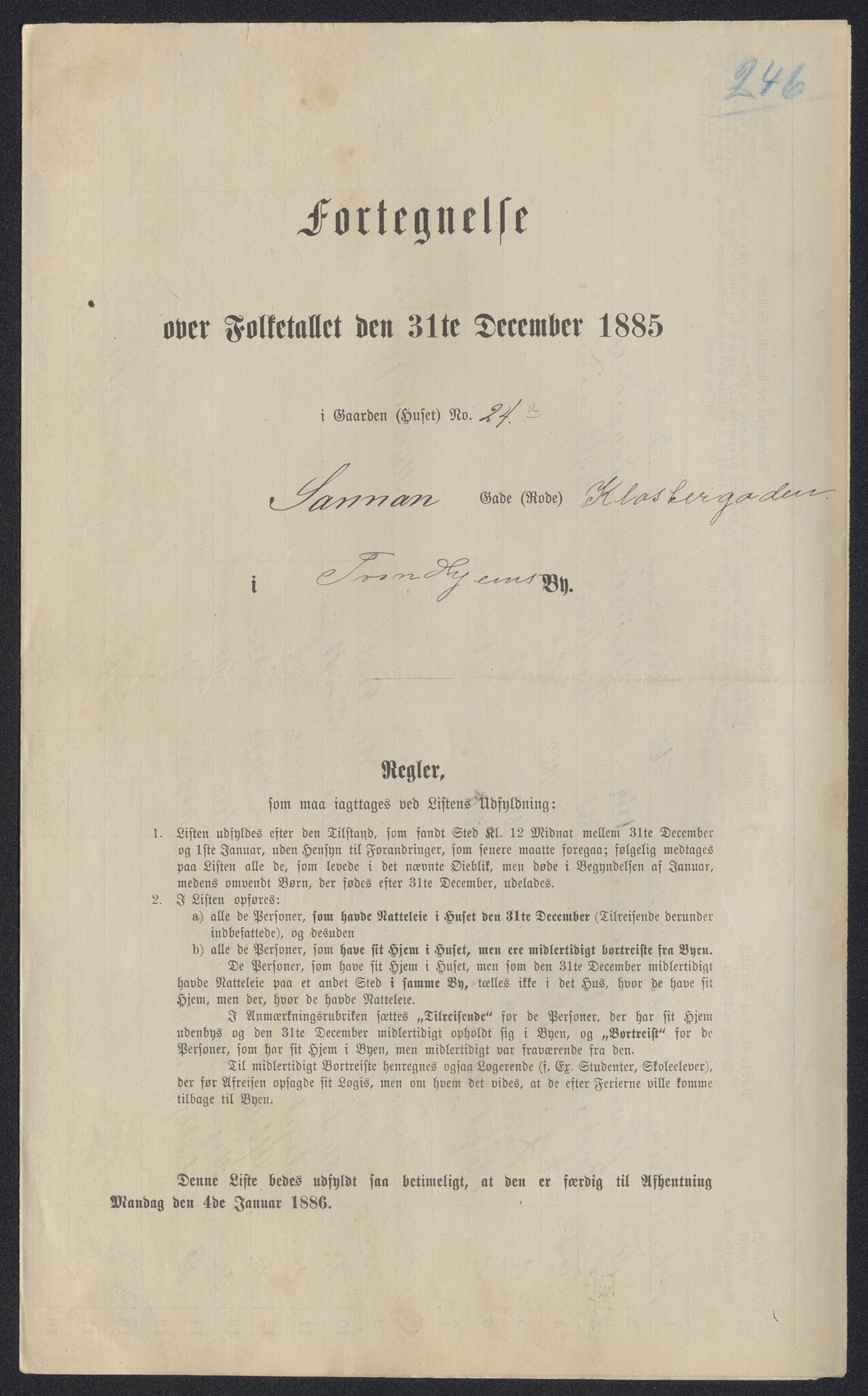 SAT, 1885 census for 1601 Trondheim, 1885, p. 2593