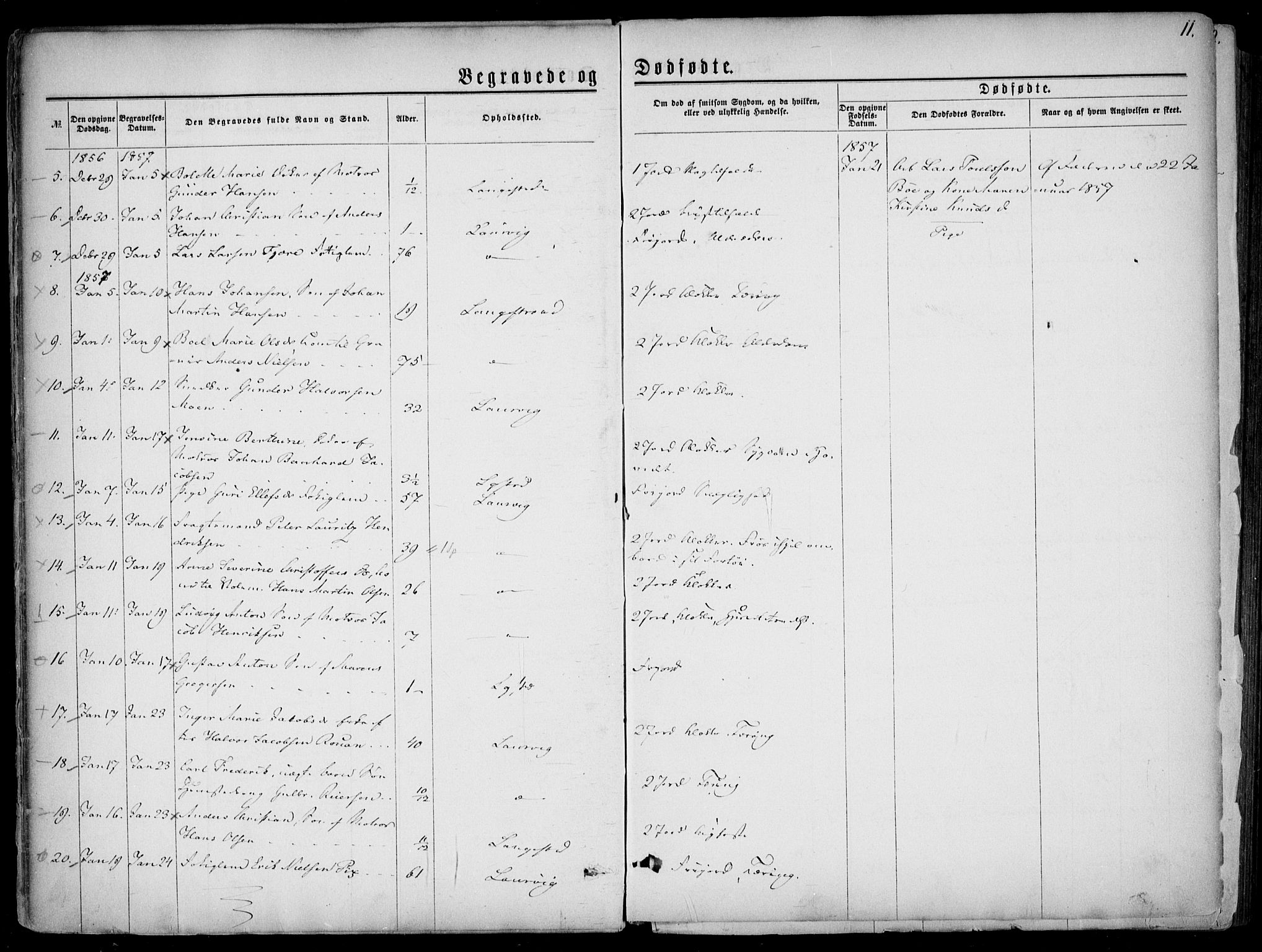 Larvik kirkebøker, AV/SAKO-A-352/F/Fa/L0005: Parish register (official) no. I 5, 1856-1870, p. 11