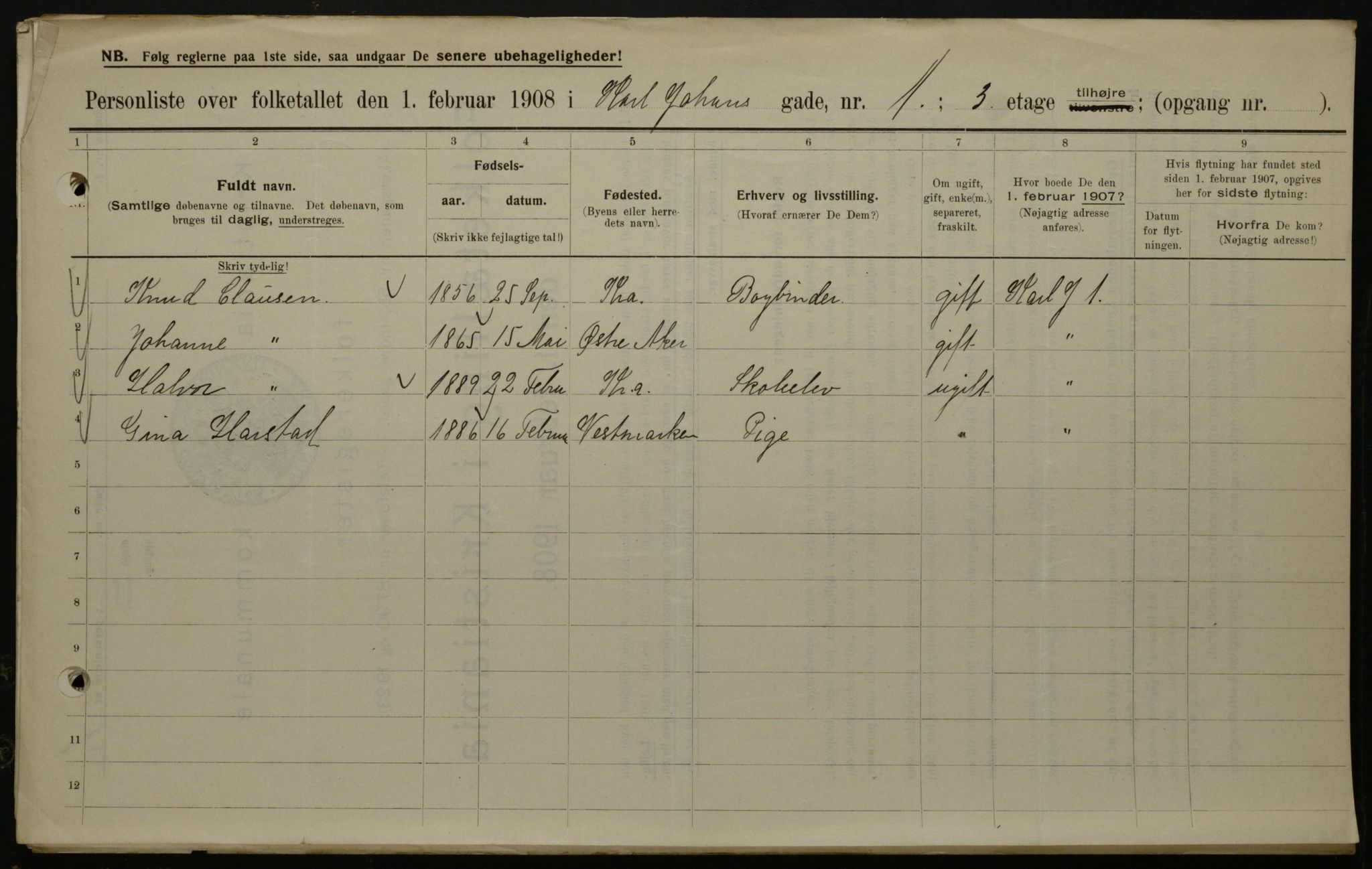 OBA, Municipal Census 1908 for Kristiania, 1908, p. 43542