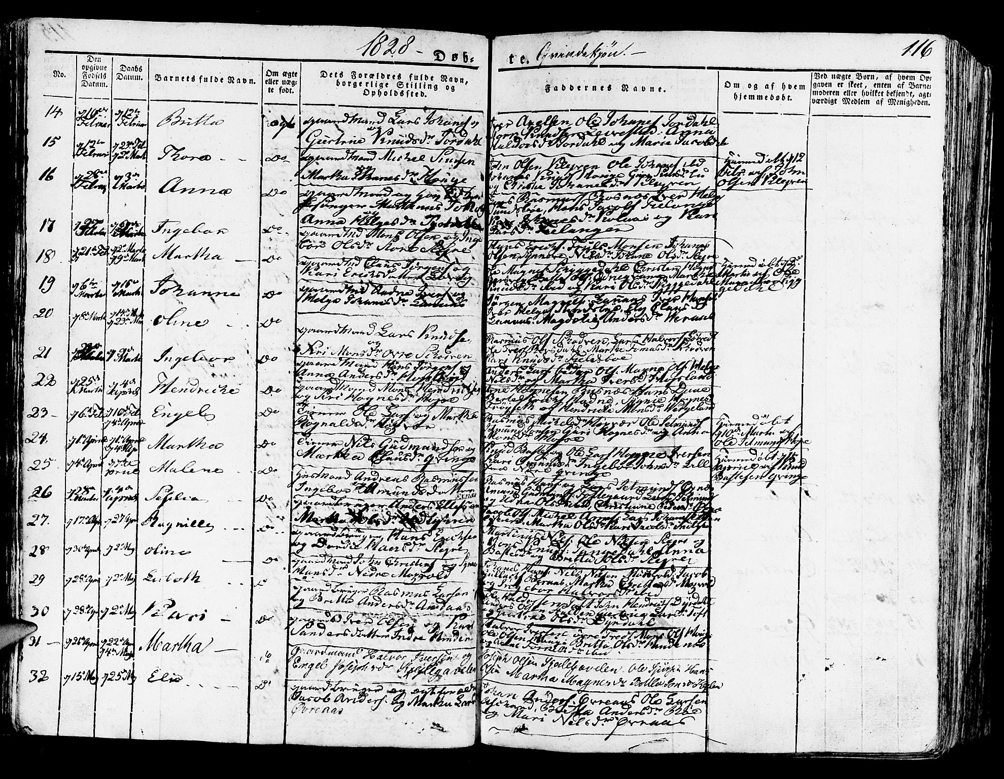 Lindås Sokneprestembete, AV/SAB-A-76701/H/Haa/Haaa/L0008: Parish register (official) no. A 8, 1823-1836, p. 116