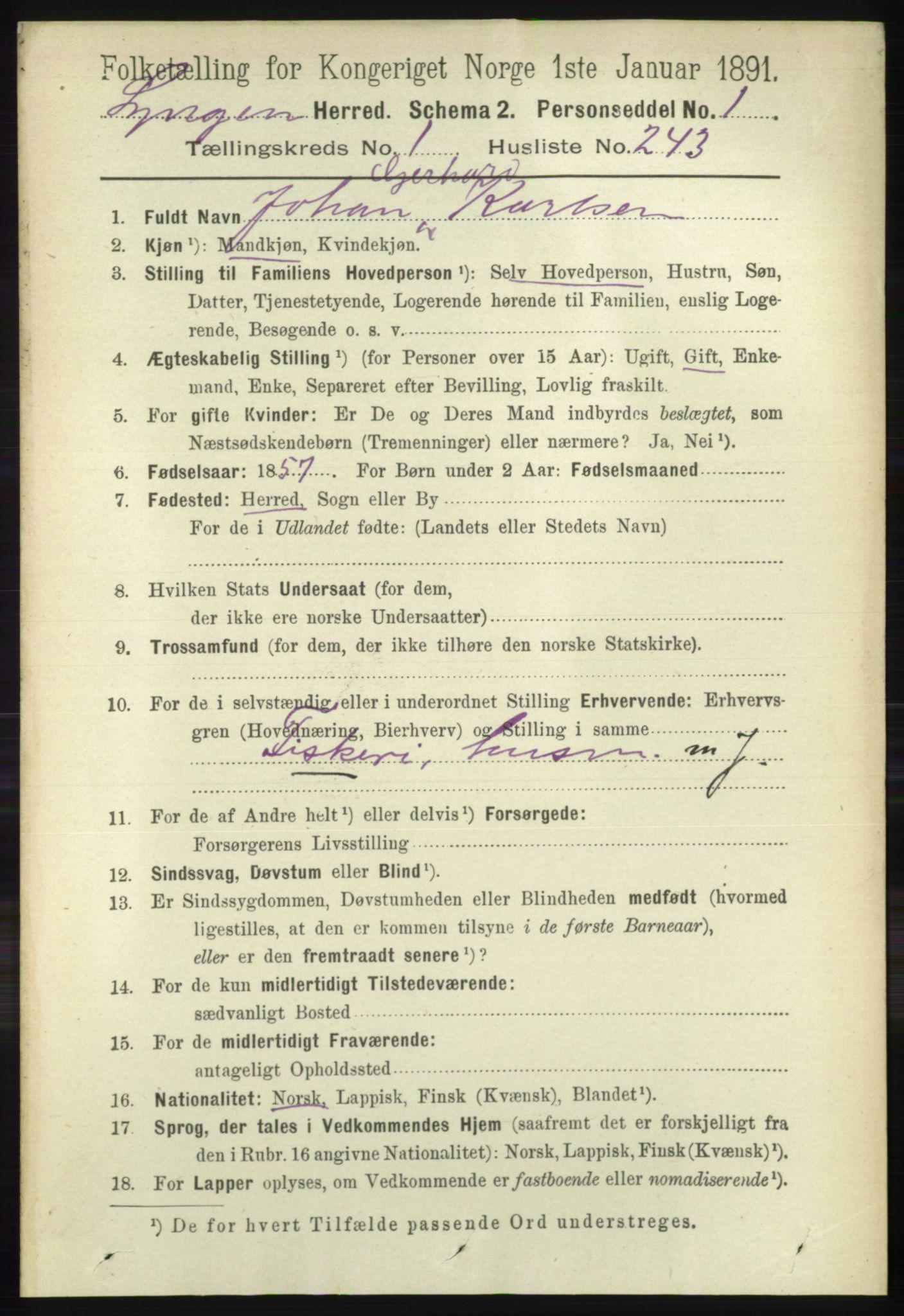 RA, 1891 census for 1938 Lyngen, 1891, p. 1893